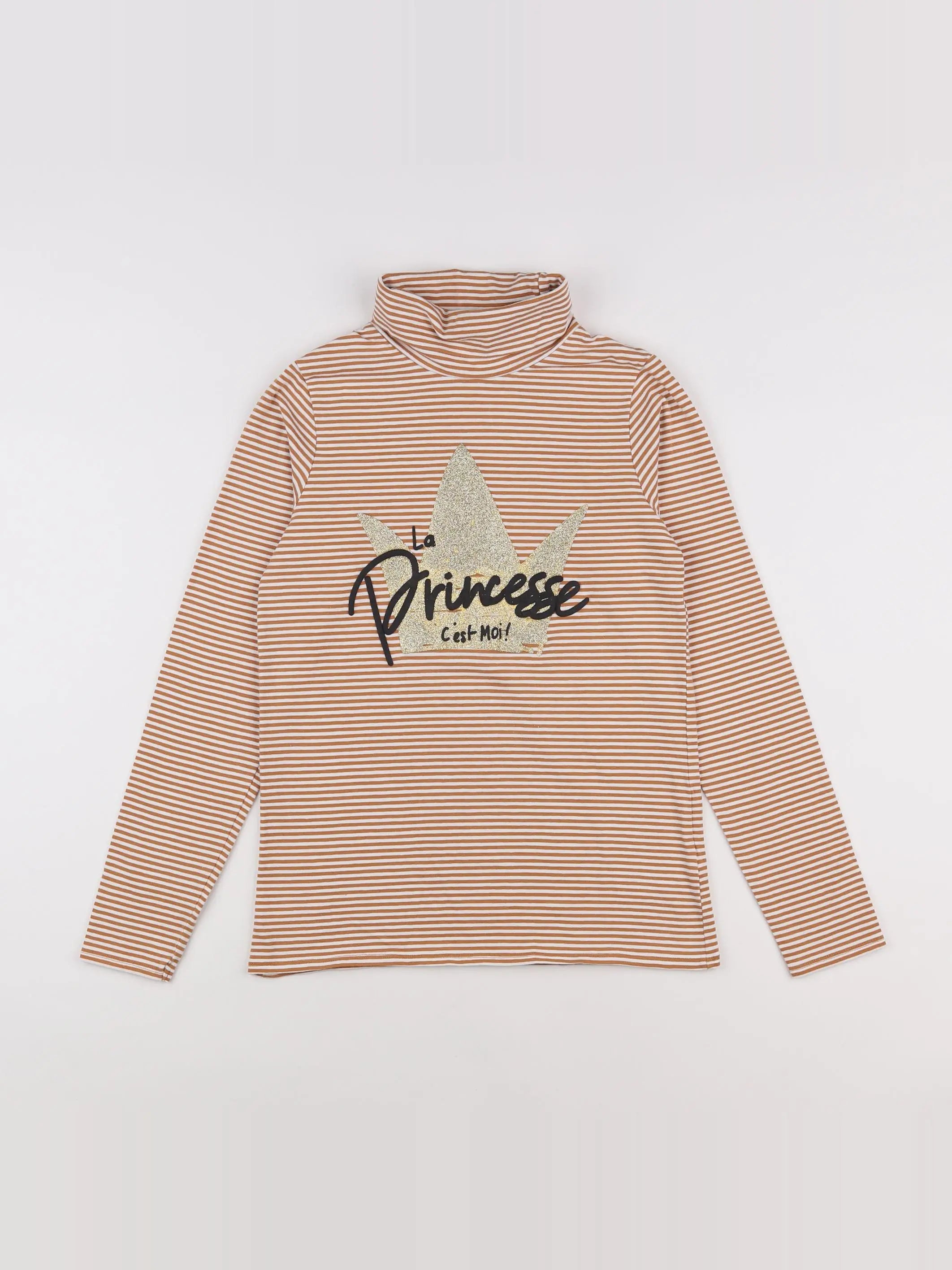 Vertbaudet - sous-pull marron, or, blanc - 12 ans