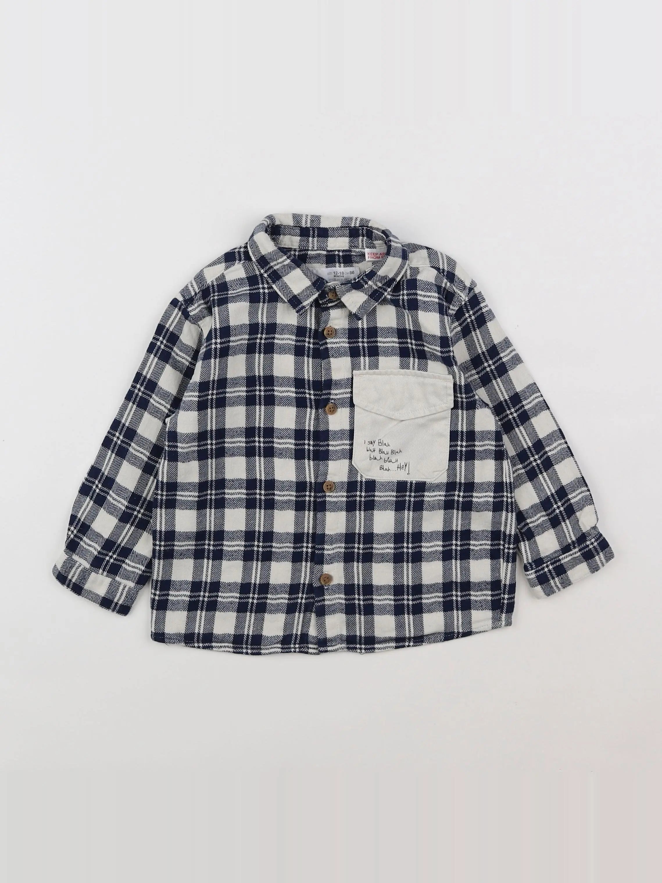 Zara - chemise beige, bleu - 12/18 mois
