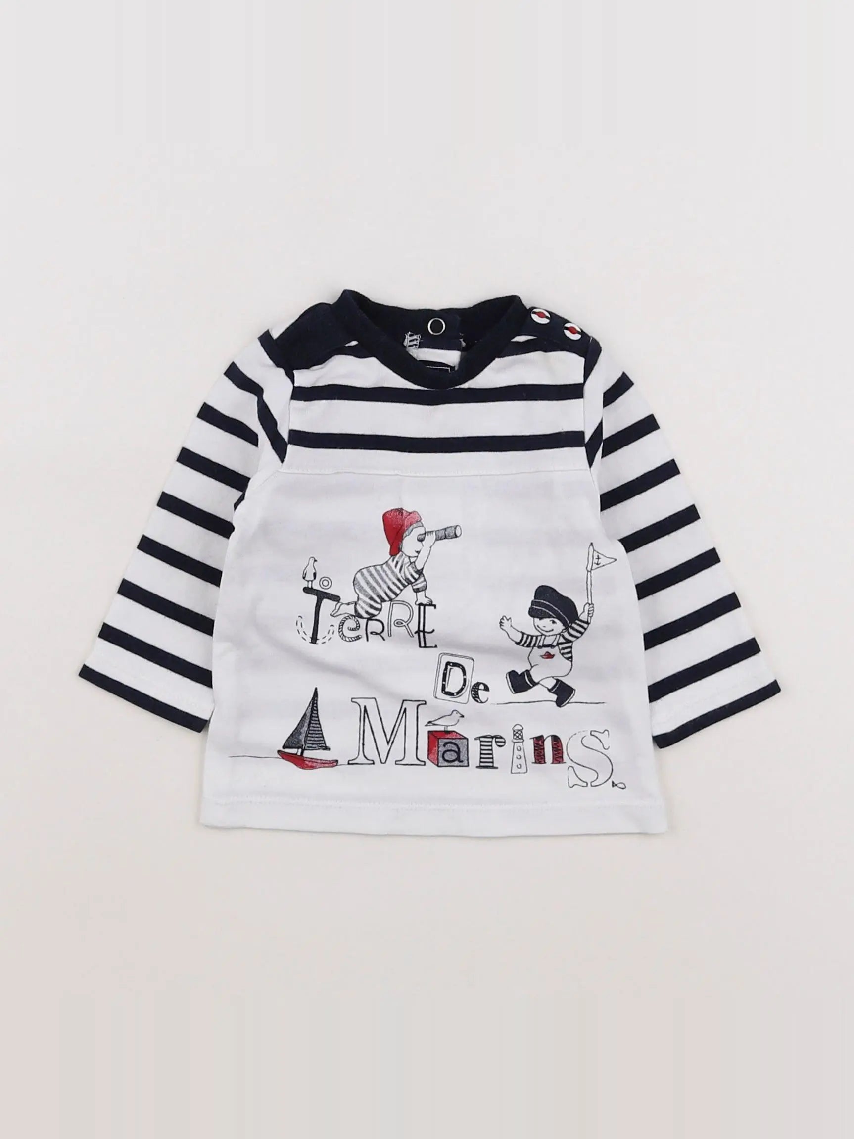 Terre de marins - tee-shirt blanc, bleu - 3 mois