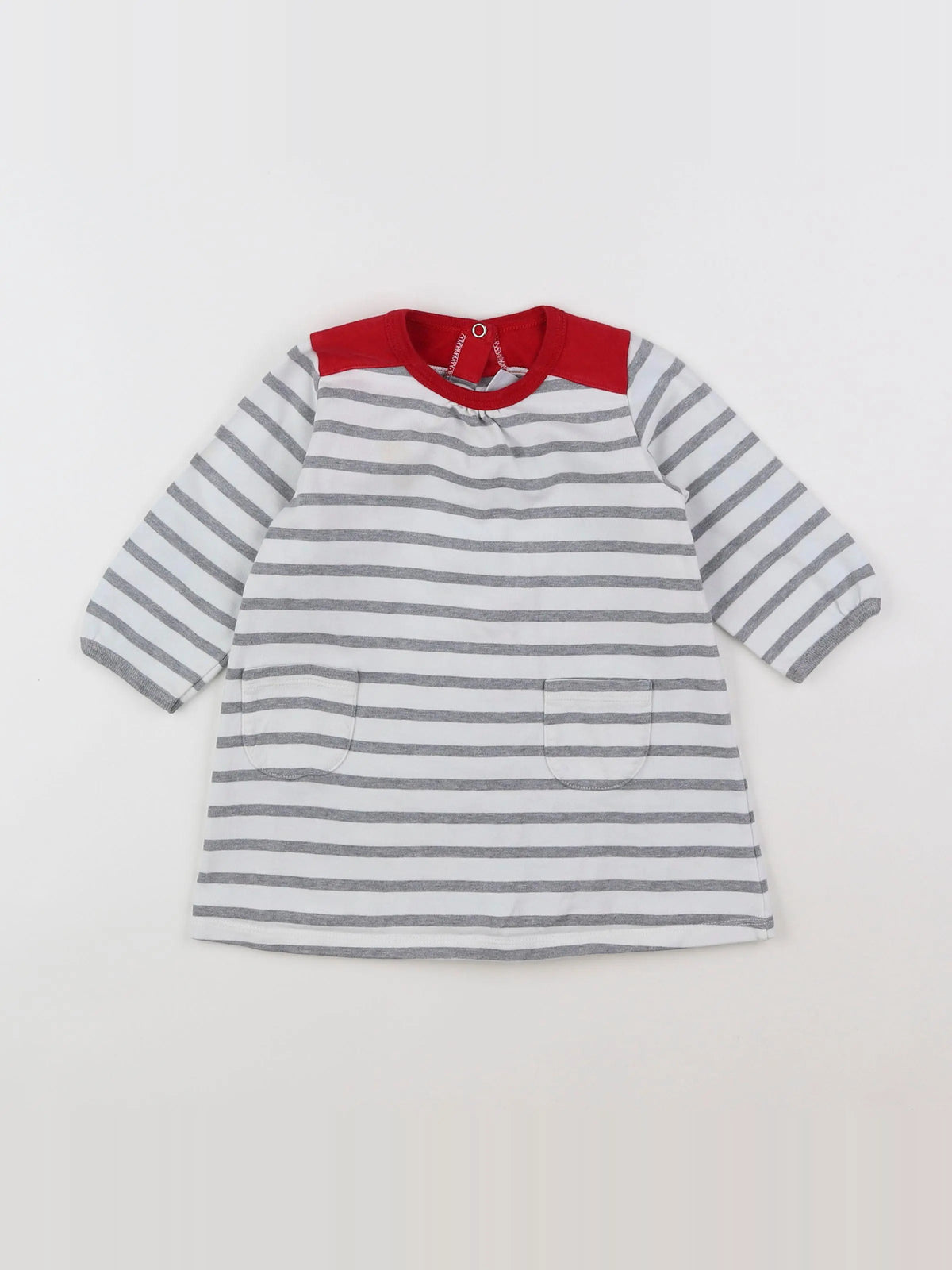 Petit Bateau - robe gris, blanc - 12 mois