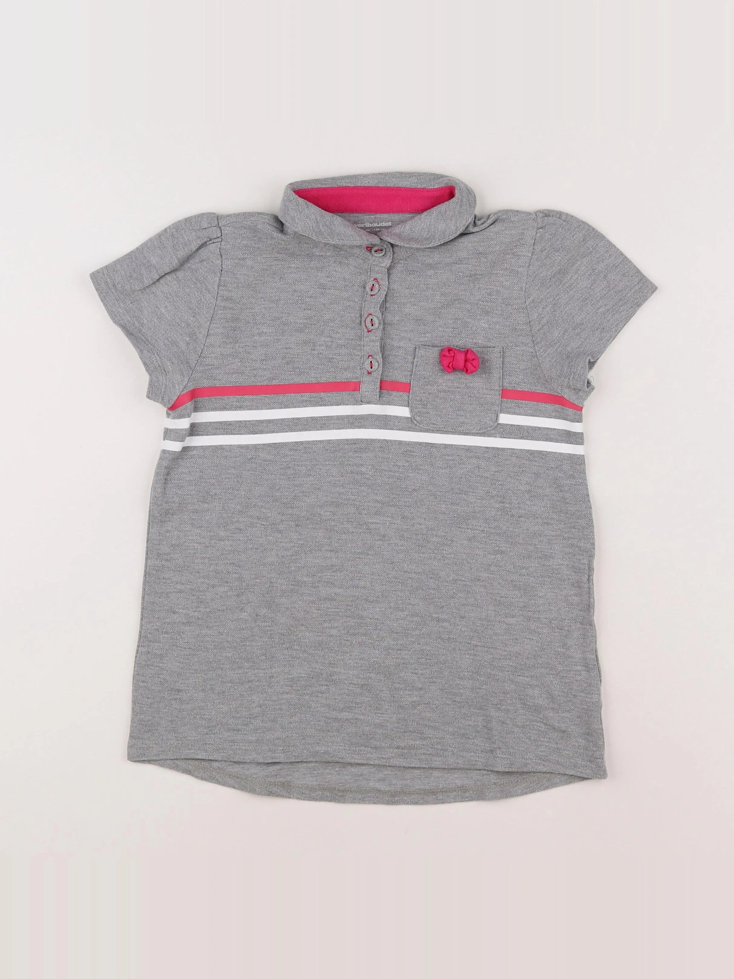 Vertbaudet - polo gris, rose - 10 ans