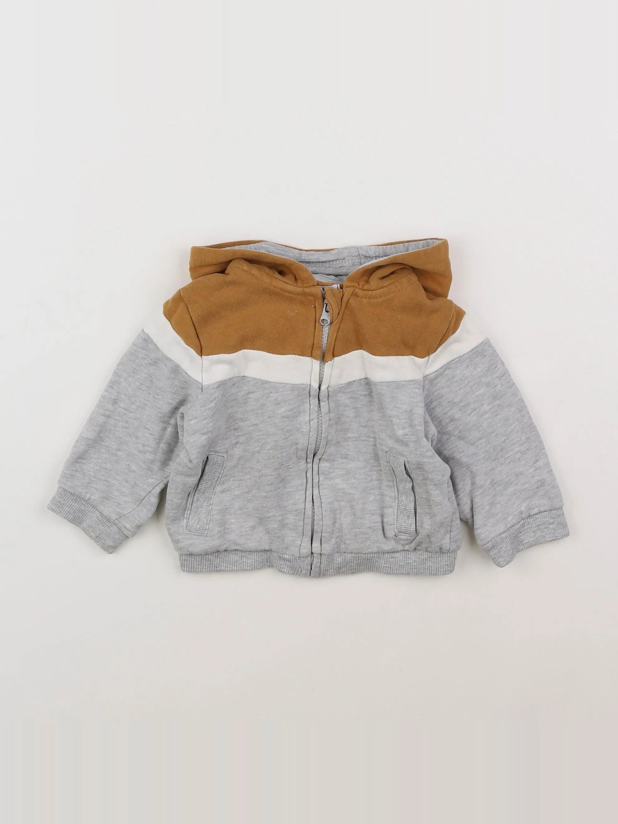 Vertbaudet - sweat gris, marron - 6 mois