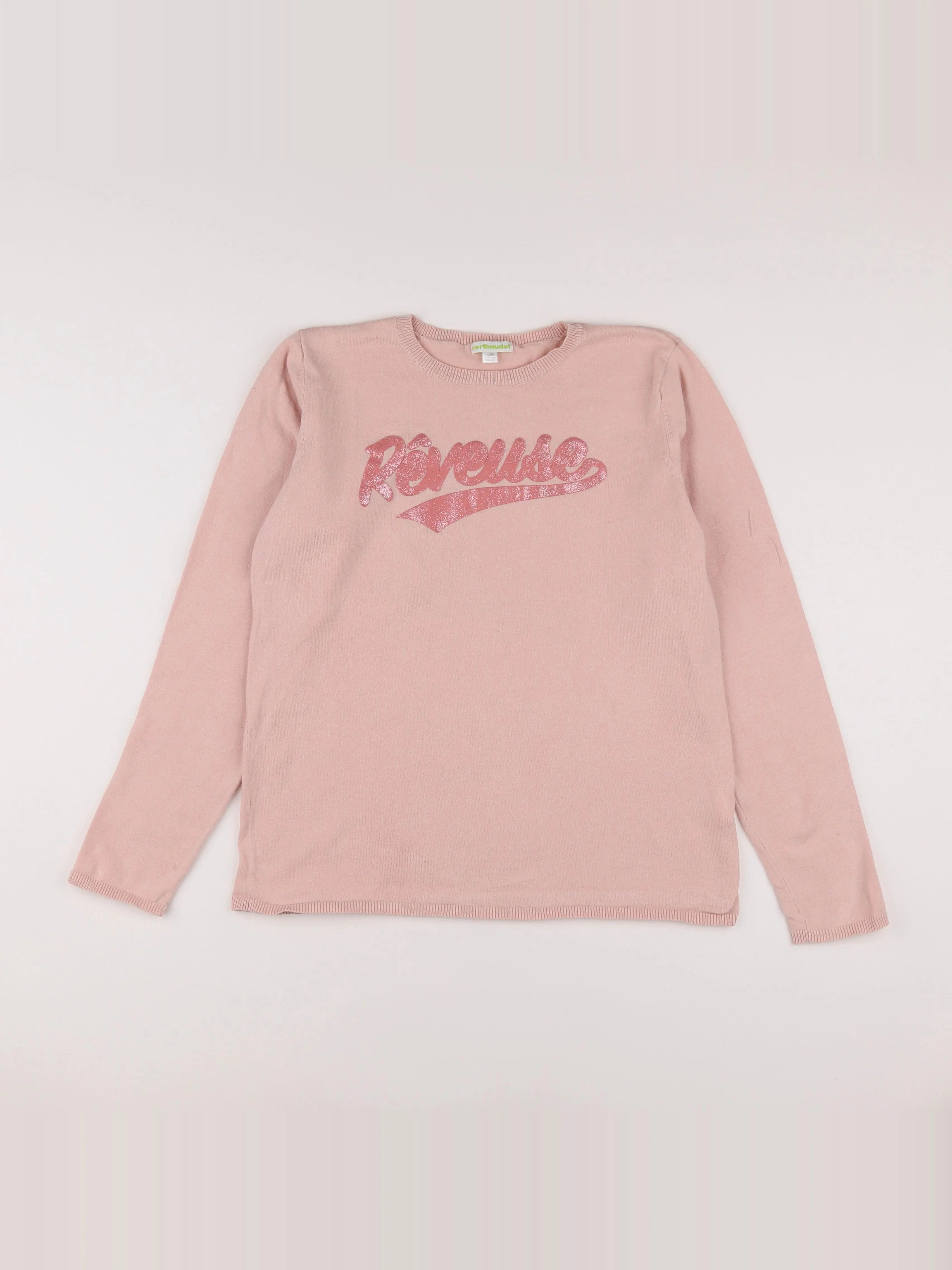 Vertbaudet - pull rose, or - 14 ans