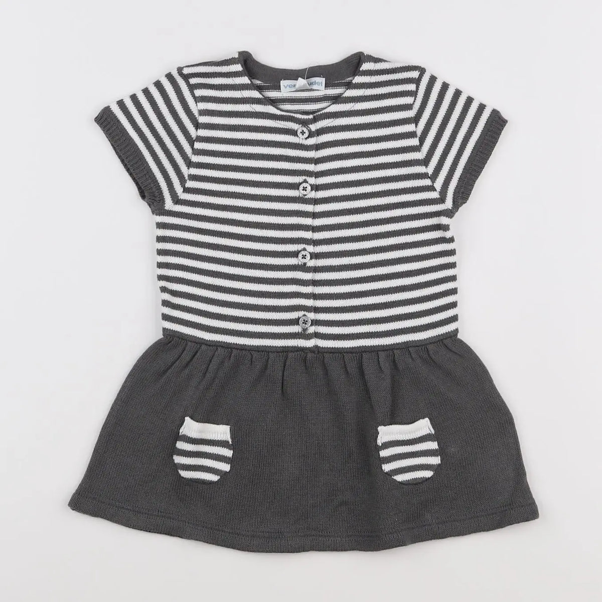 Vertbaudet - robe gris, blanc - 12 mois