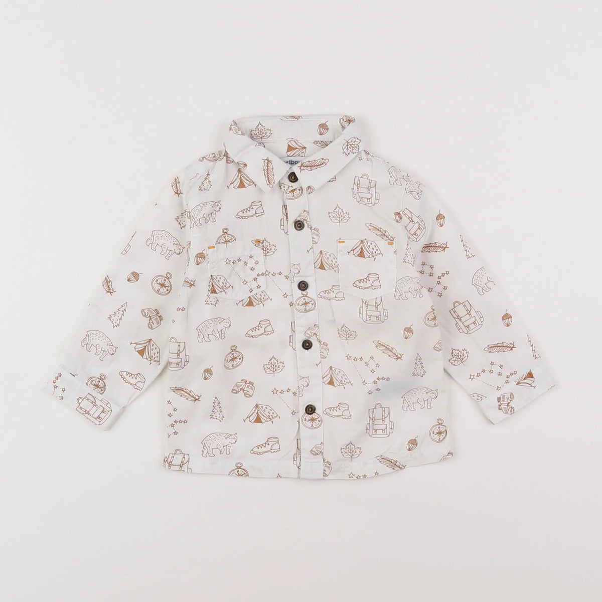Vertbaudet - chemise blanc, marron - 12 mois