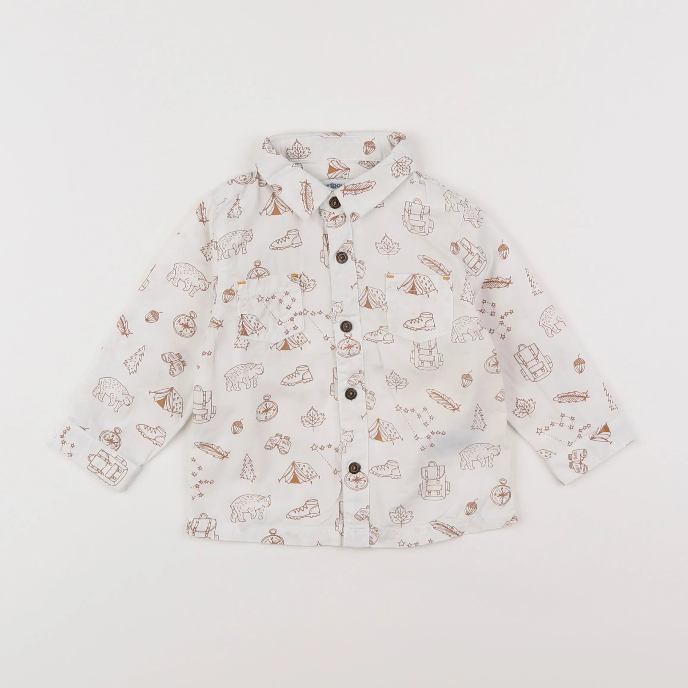 Vertbaudet - chemise blanc, marron - 12 mois