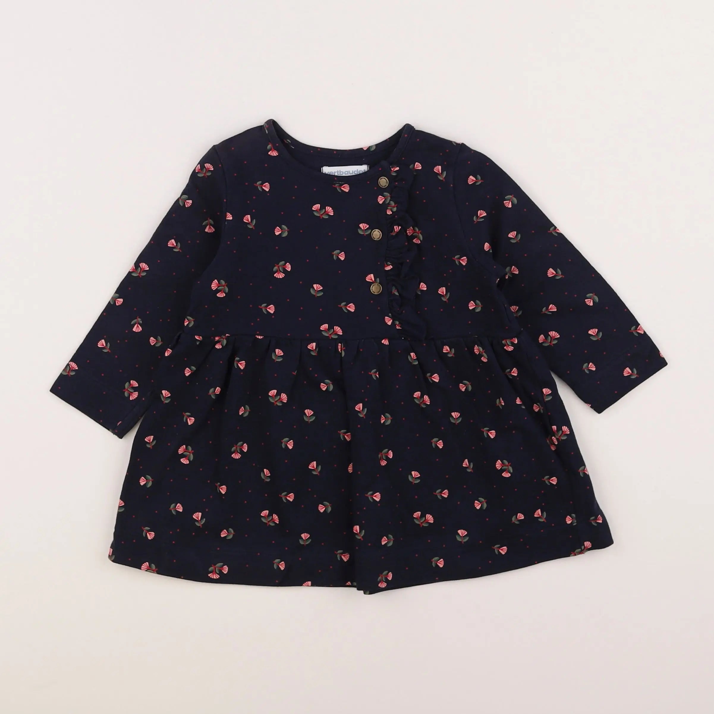 Vertbaudet - robe bleu, rose - 12 mois