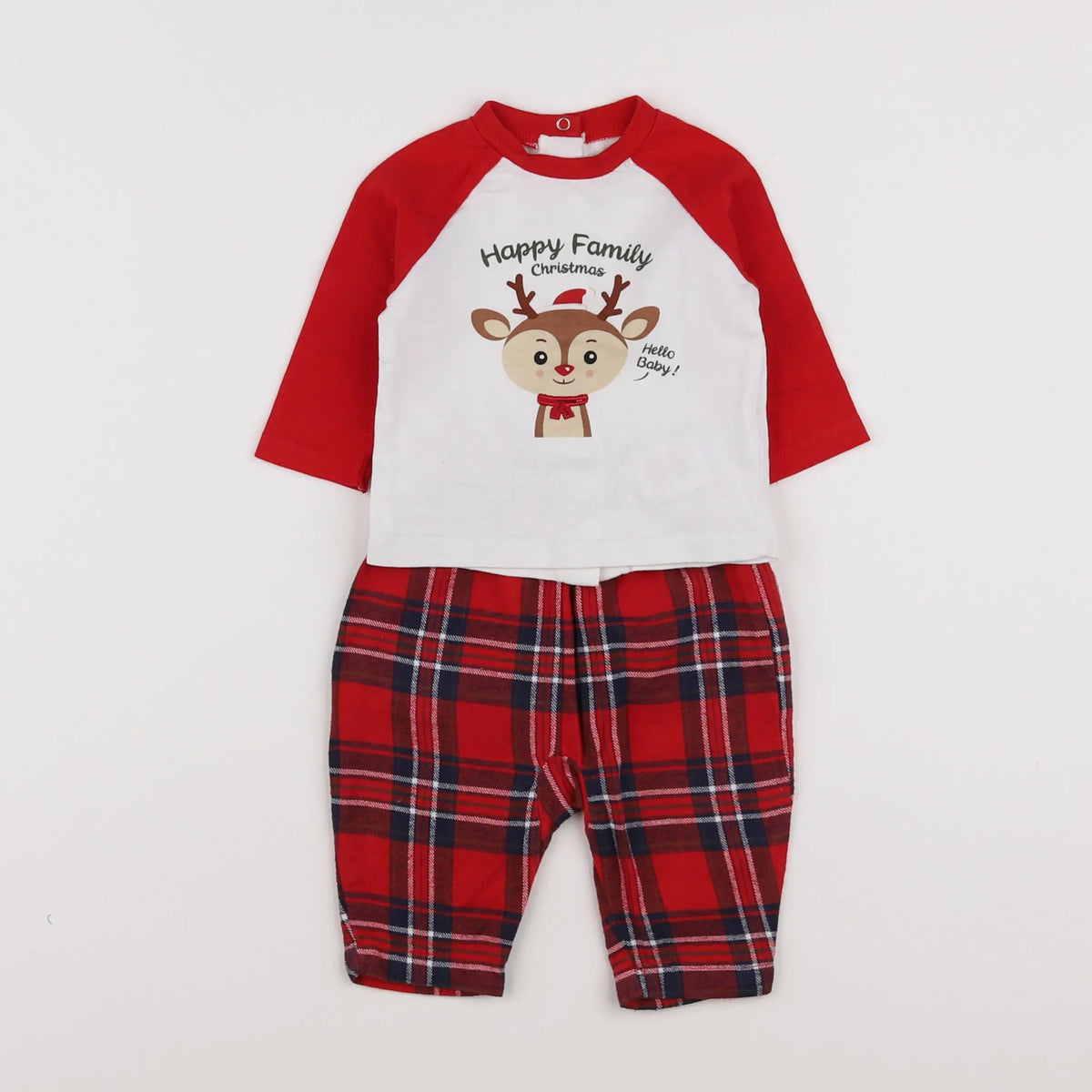 Vertbaudet - pyjama coton blanc, rouge - 3 mois