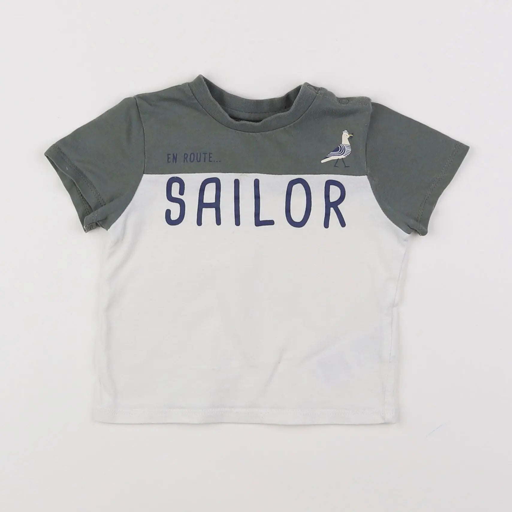 Vertbaudet - tee-shirt blanc, vert - 12 mois