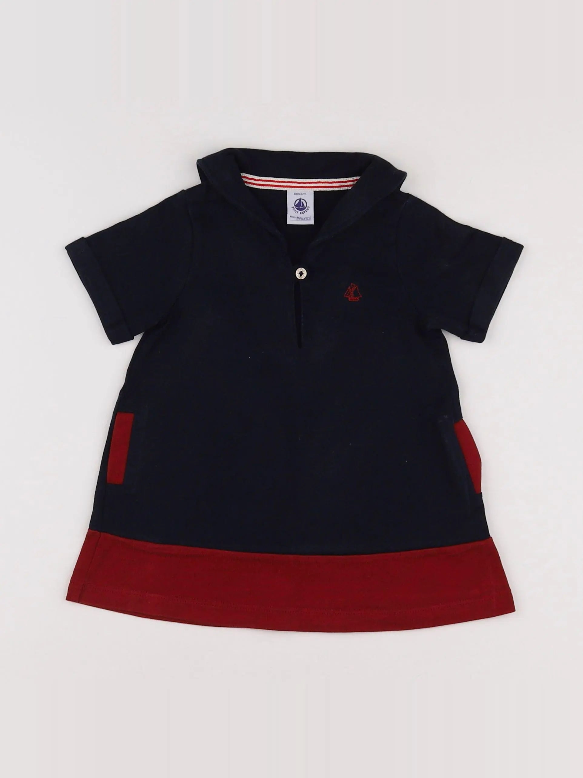 Petit Bateau - robe bleu, rouge - 6 mois