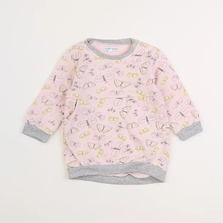 Vertbaudet - robe rose, gris - 18 mois