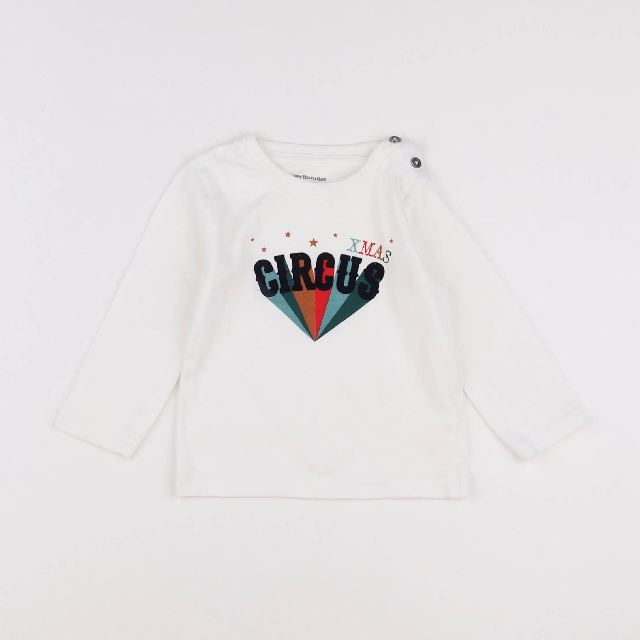 Vertbaudet - tee-shirt blanc, vert - 12 mois