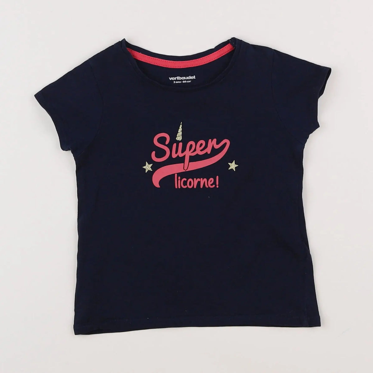 Vertbaudet - tee-shirt bleu, rose - 2 ans