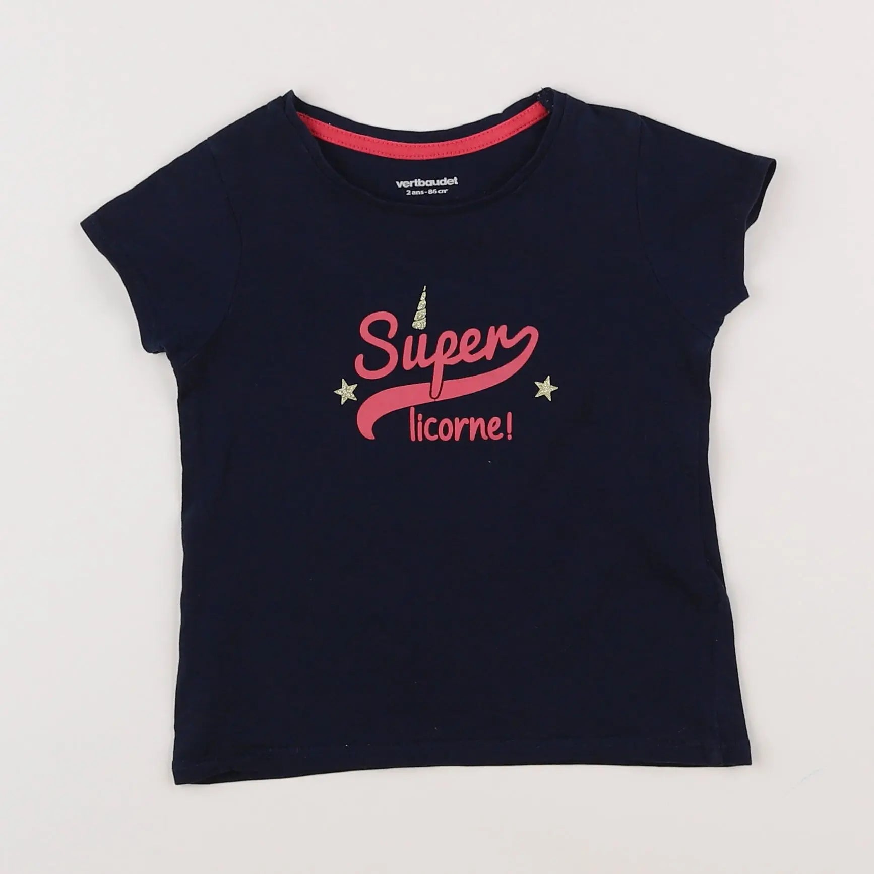 Vertbaudet - tee-shirt bleu, rose - 2 ans