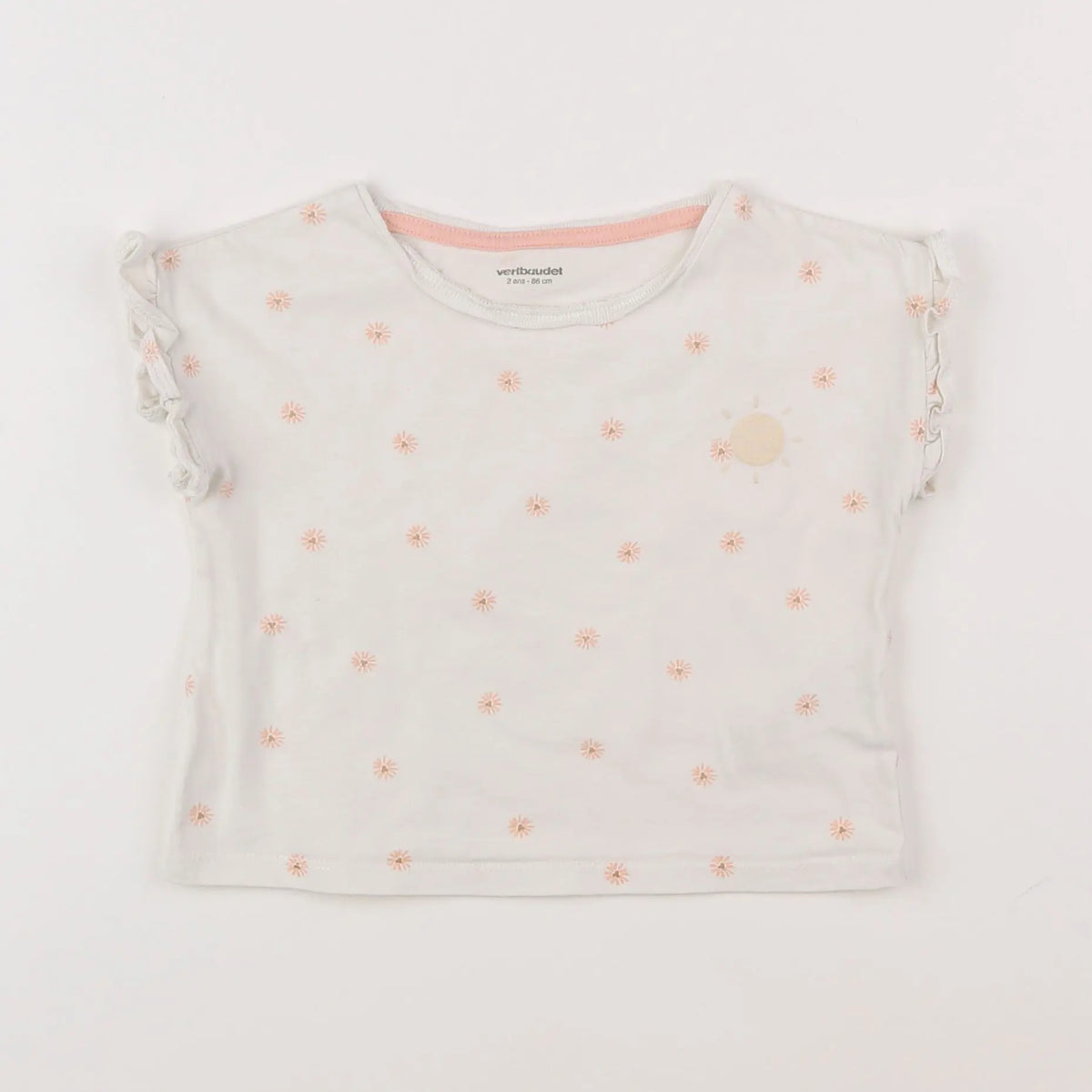 Vertbaudet - tee-shirt blanc, rose - 2 ans