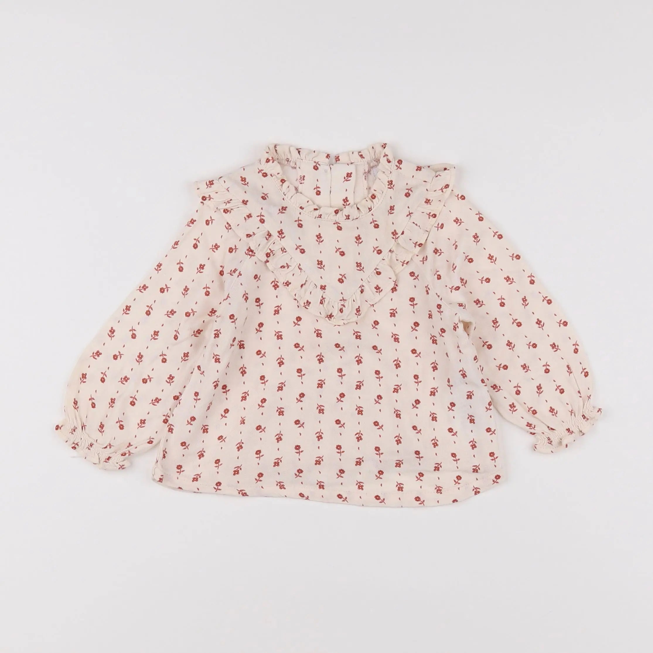 Vertbaudet - blouse beige, rouge - 6 mois