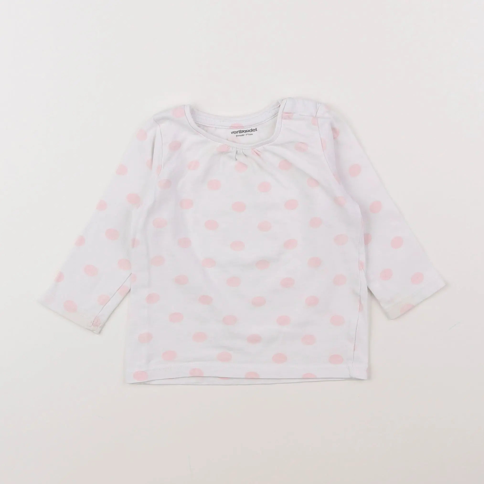 Vertbaudet - tee-shirt blanc, rose - 9 mois