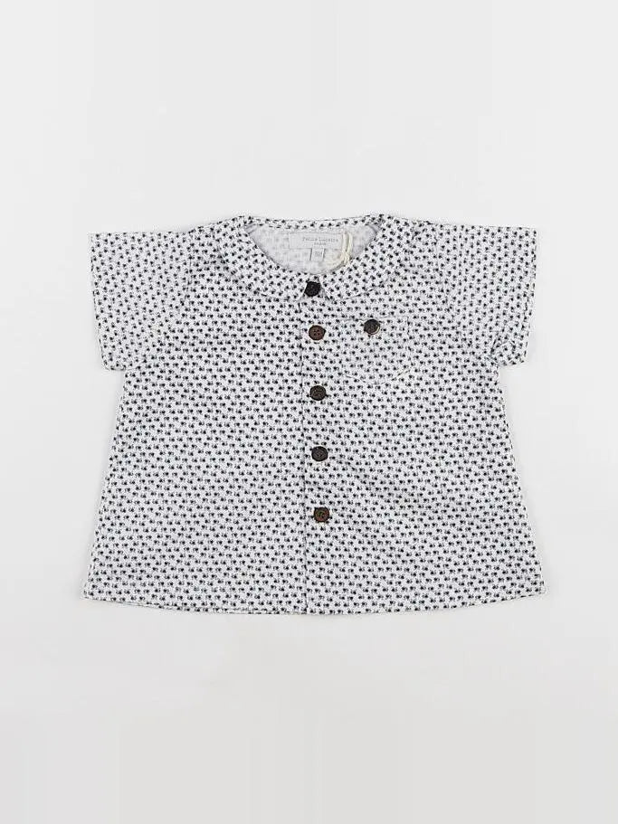 Chemise blanc bleu col rond