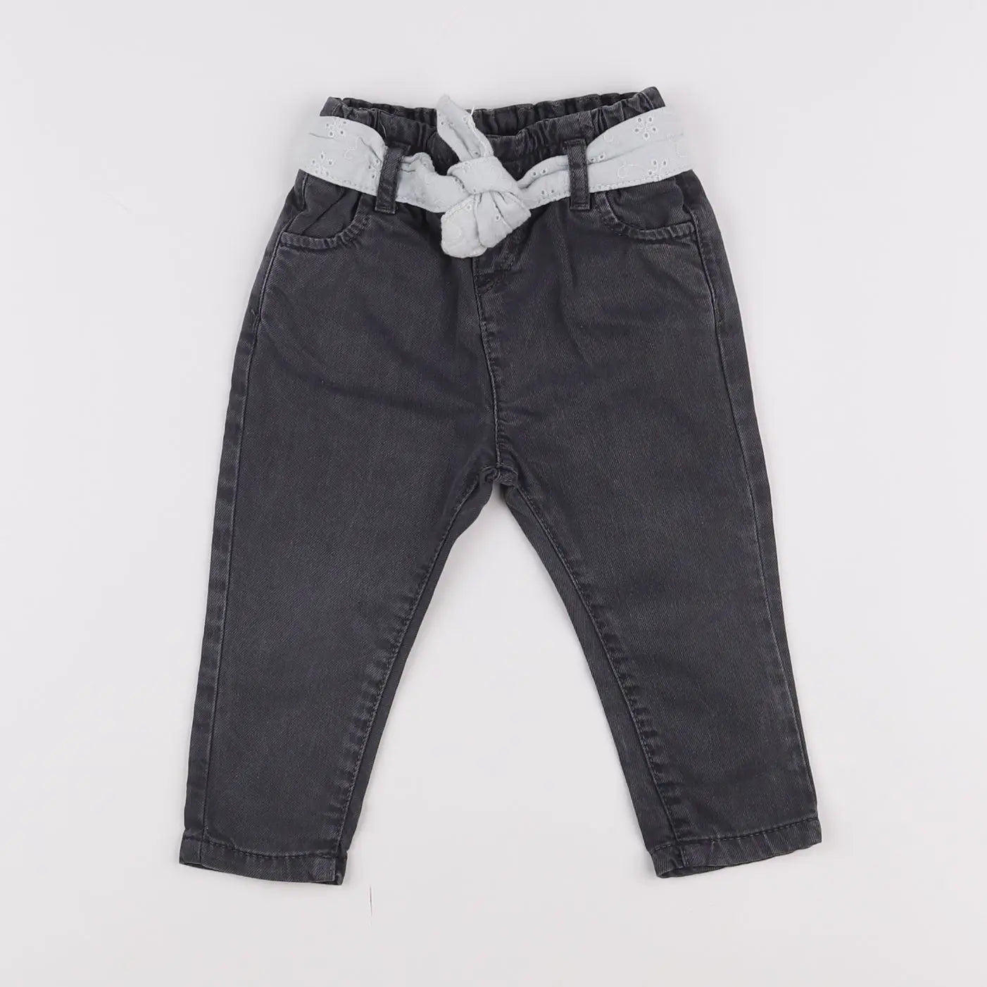 Vertbaudet - jean gris, blanc - 9 mois