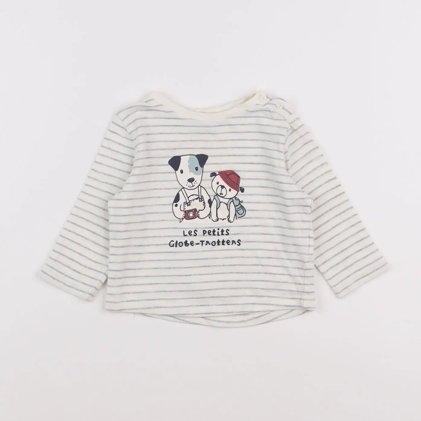 Vertbaudet - tee-shirt blanc, gris - 6 mois