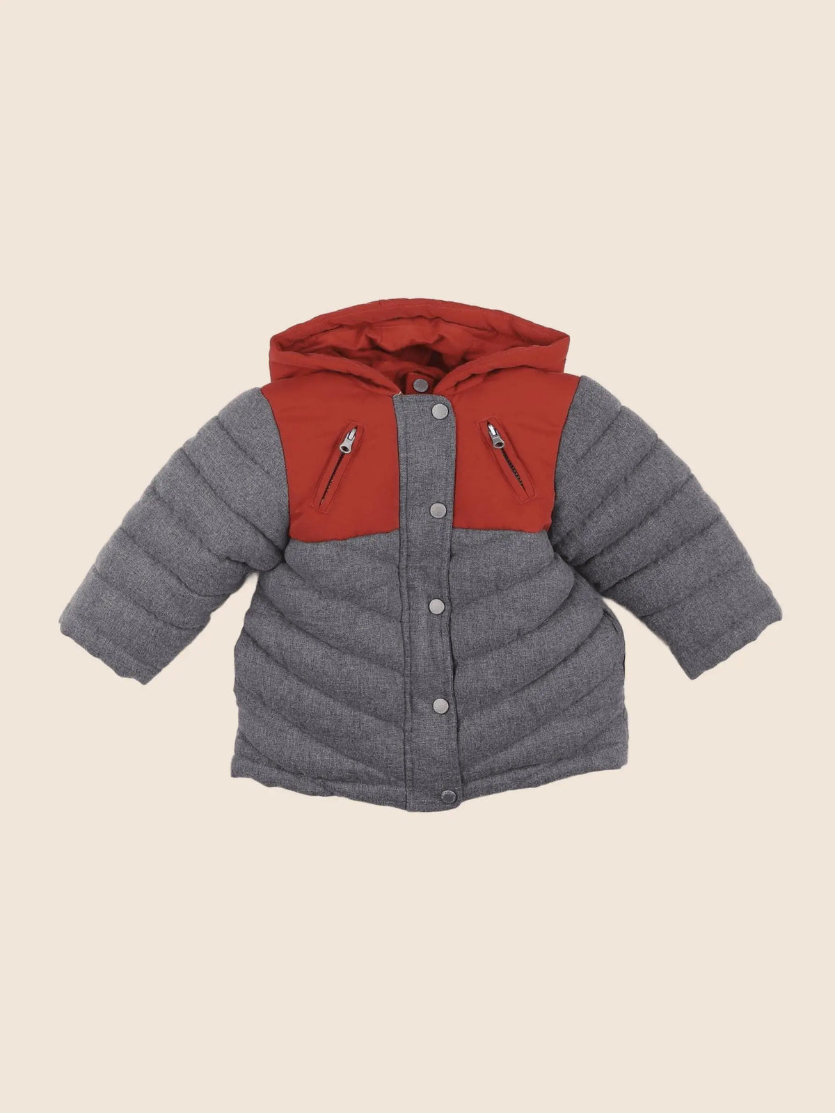 Vertbaudet - manteau doublure amovible rouge, gris - 12 mois