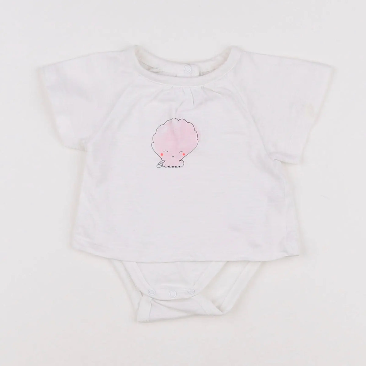 Vertbaudet - body tee-shirt blanc, rose - 1 mois