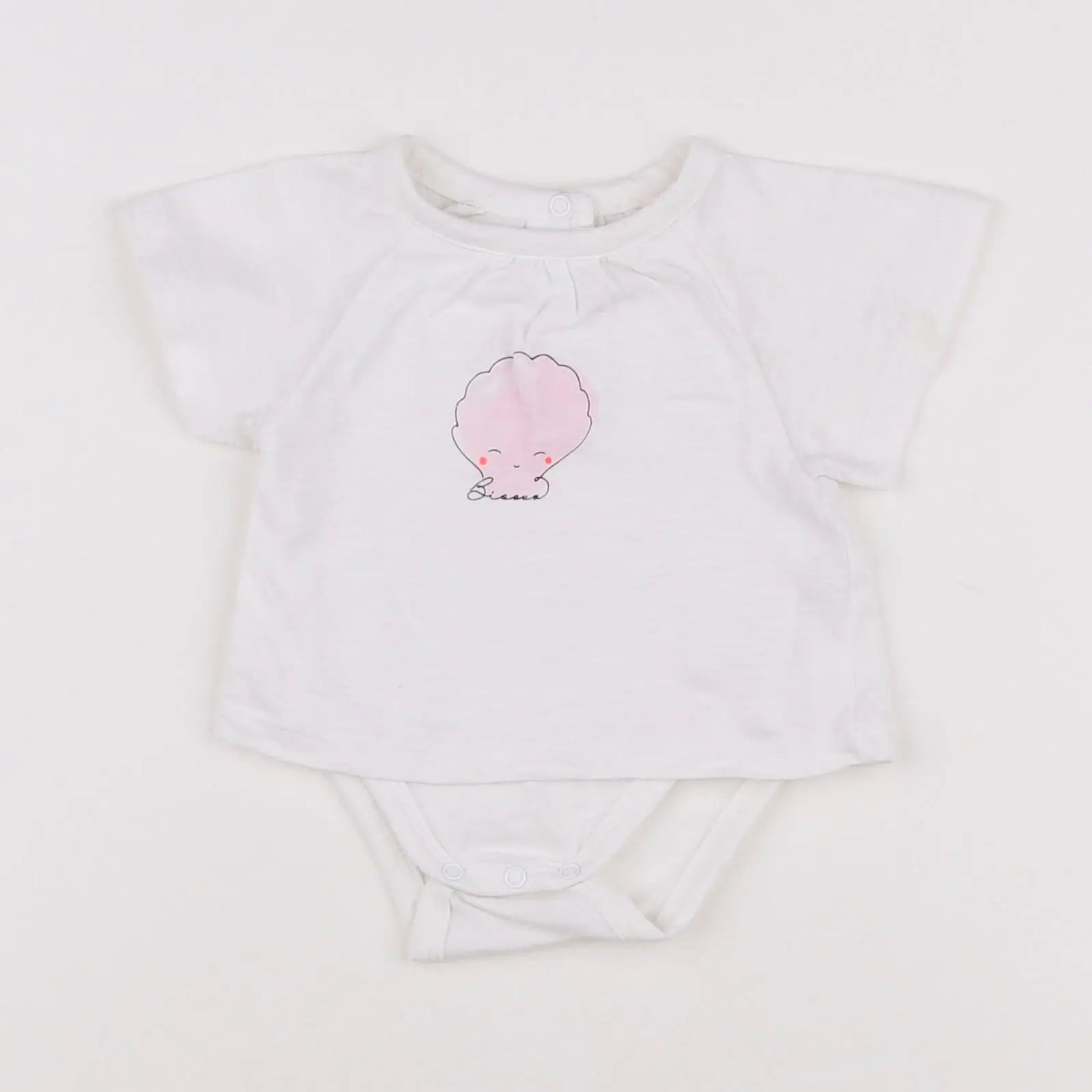 Vertbaudet - body tee-shirt blanc, rose - 1 mois