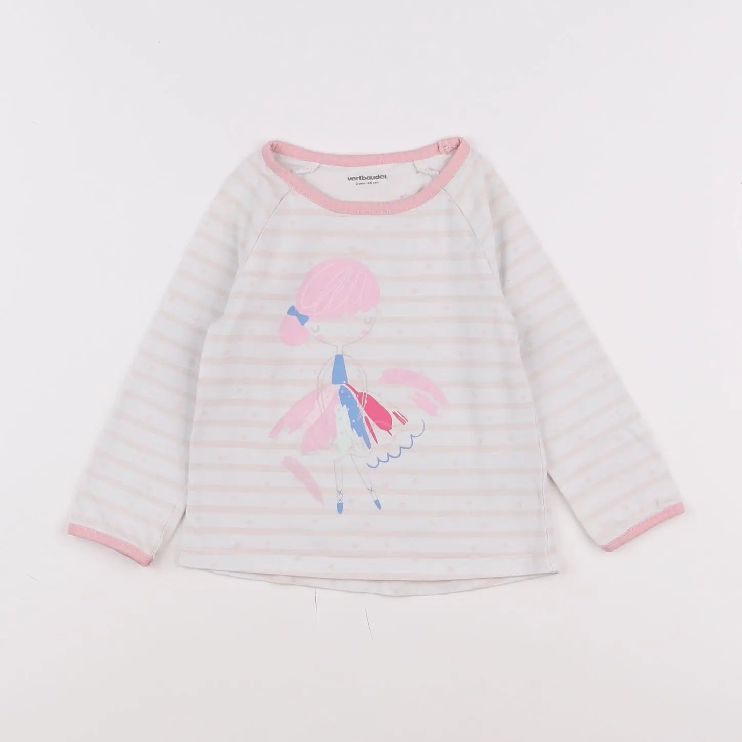 Vertbaudet - tee-shirt blanc, rose - 2 ans