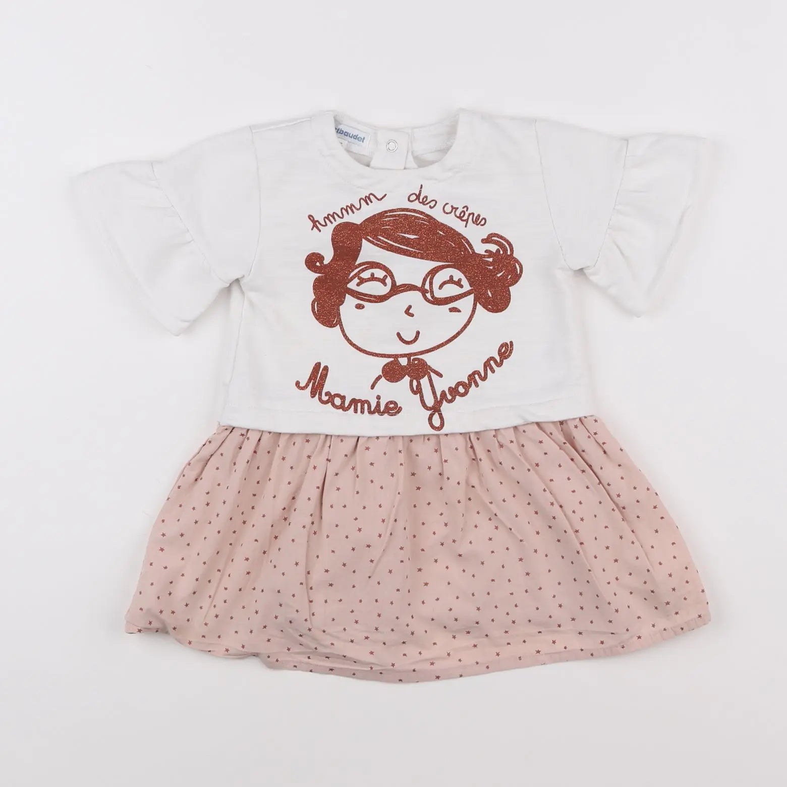Vertbaudet - robe blanc, rose - 2 ans