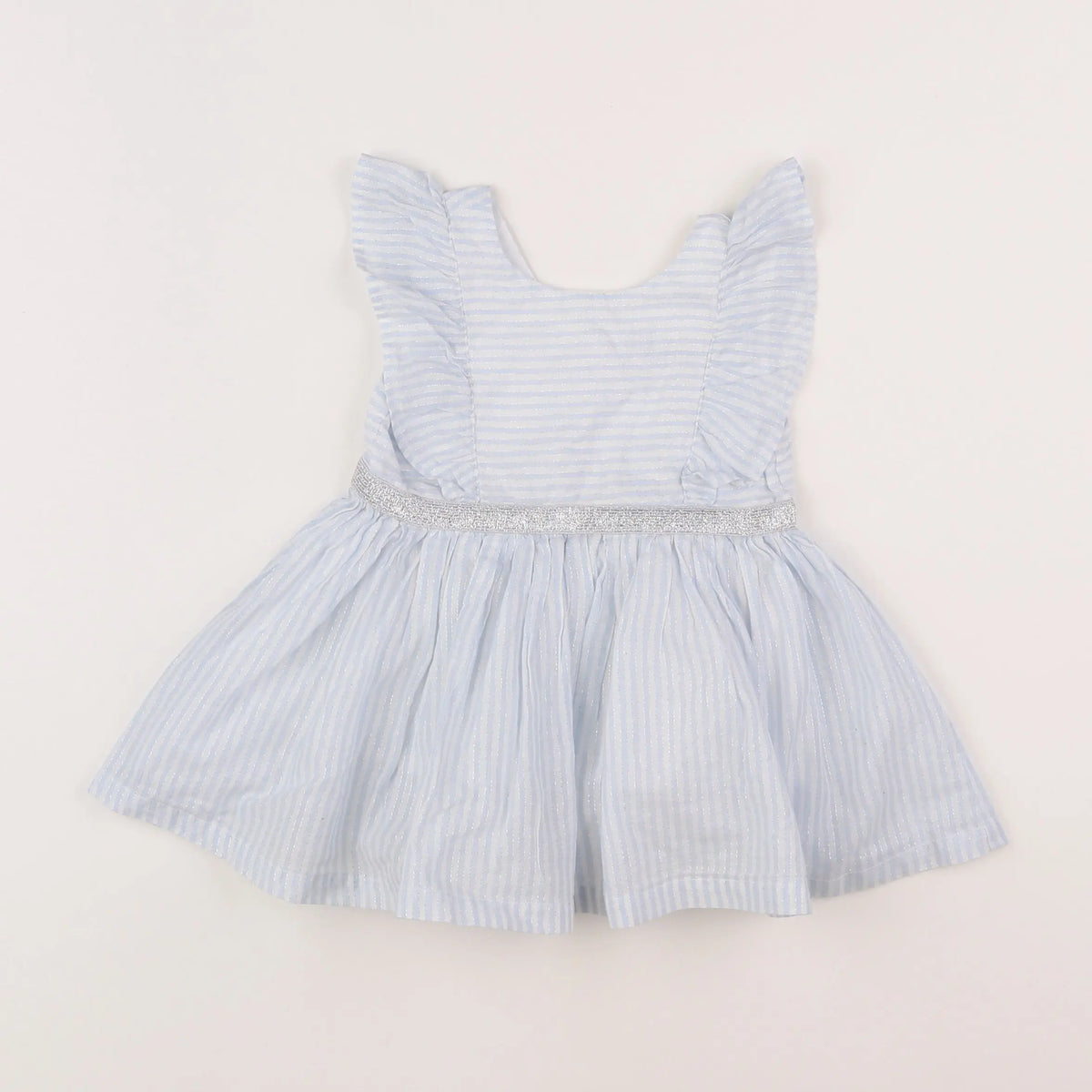 Vertbaudet - robe blanc, bleu, argent - 12 mois