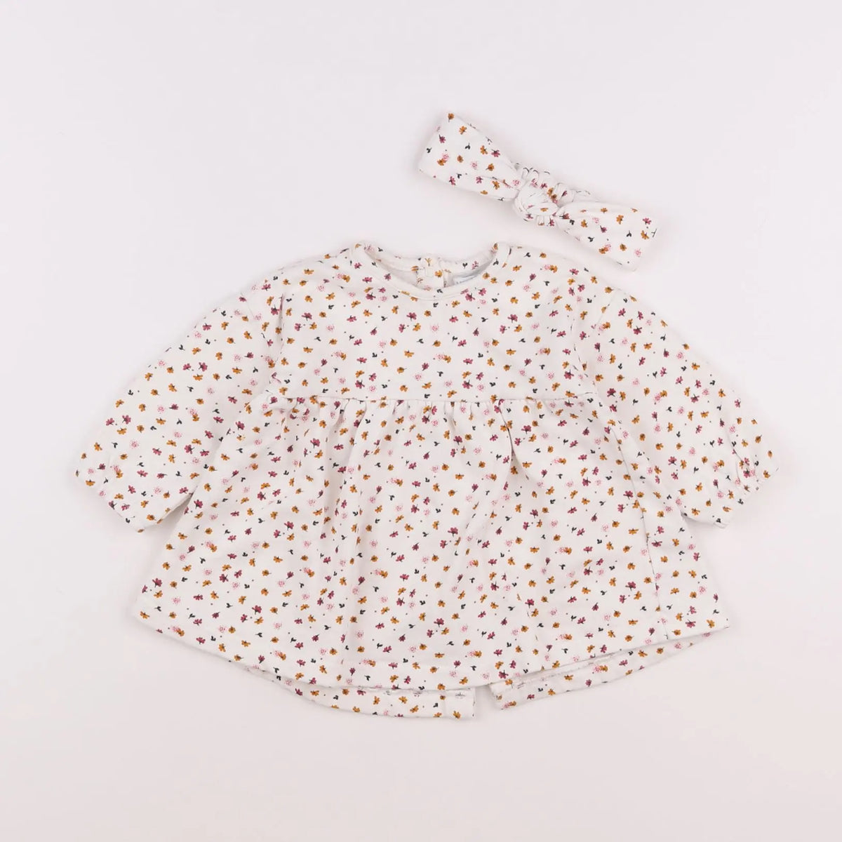 Vertbaudet - robe beige, blanc, rose - 18 mois