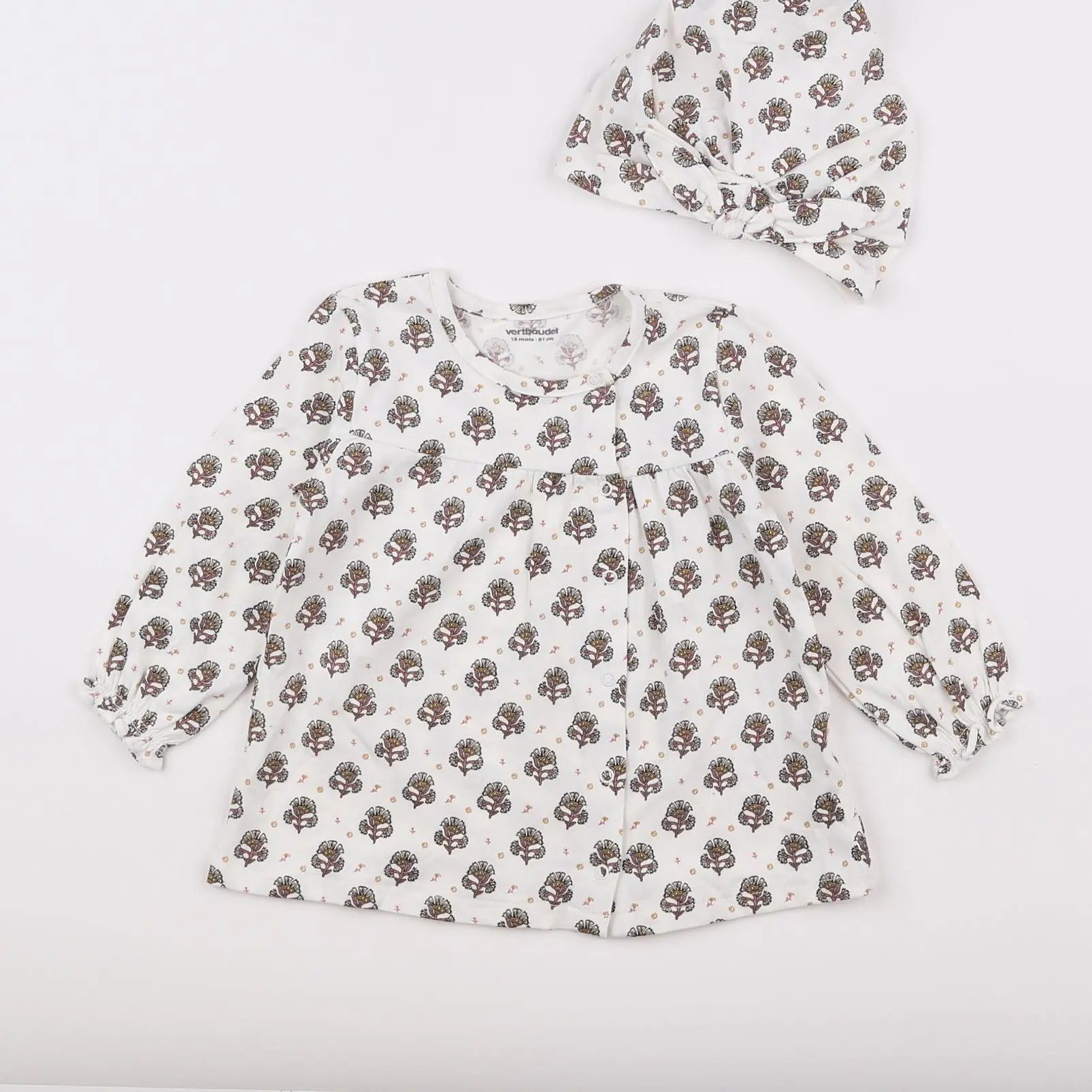 Vertbaudet - ensemble blanc, marron - 18 mois
