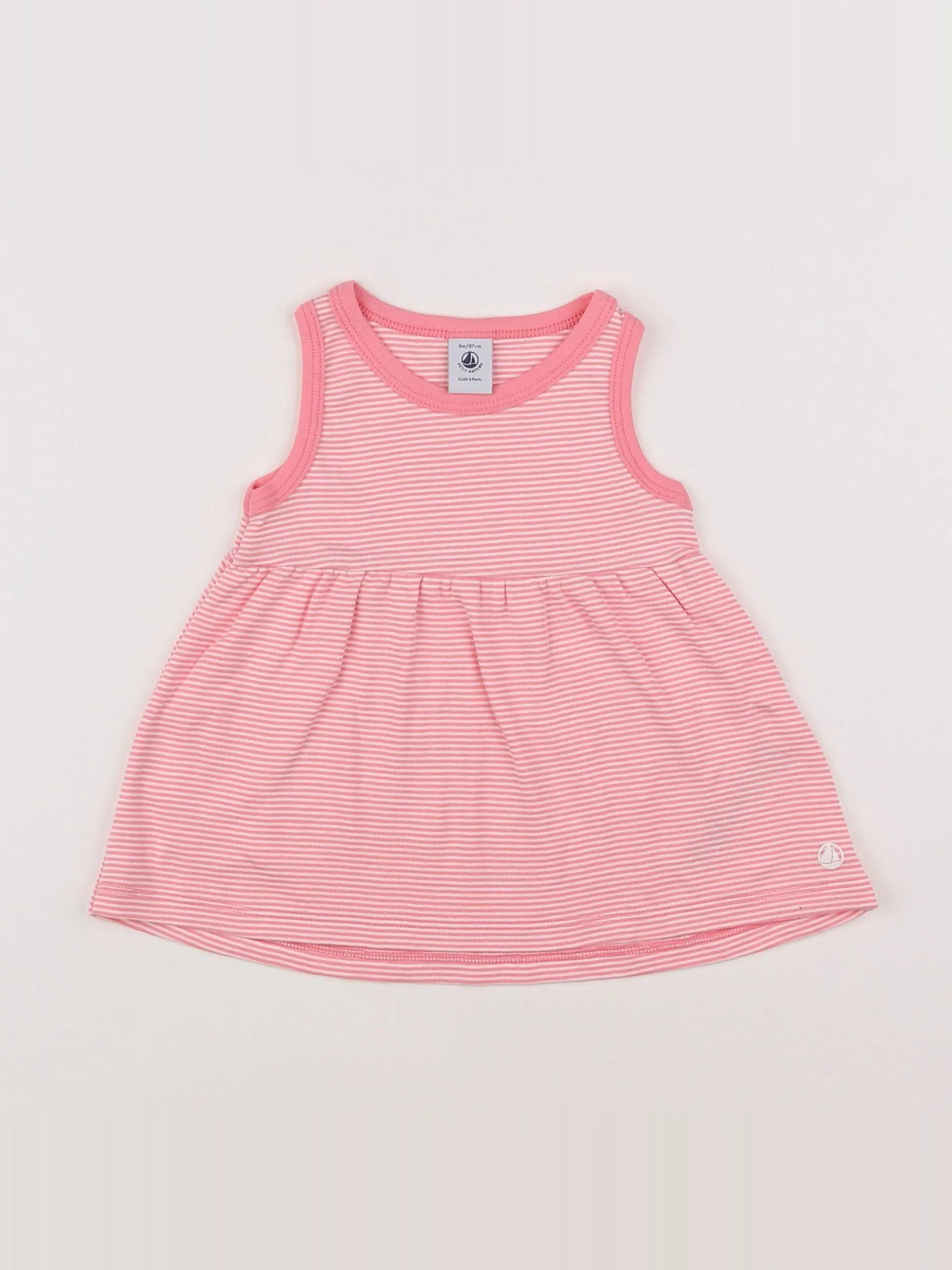 Petit Bateau - robe blanc, rose - 6 mois