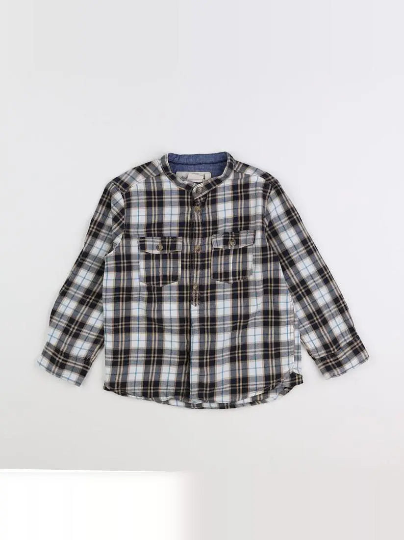 H&M - chemise blanc, vert - 3/4 ans