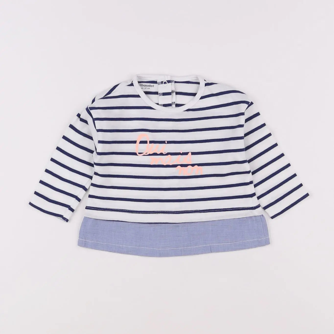 Vertbaudet - tee-shirt blanc, bleu - 6 mois