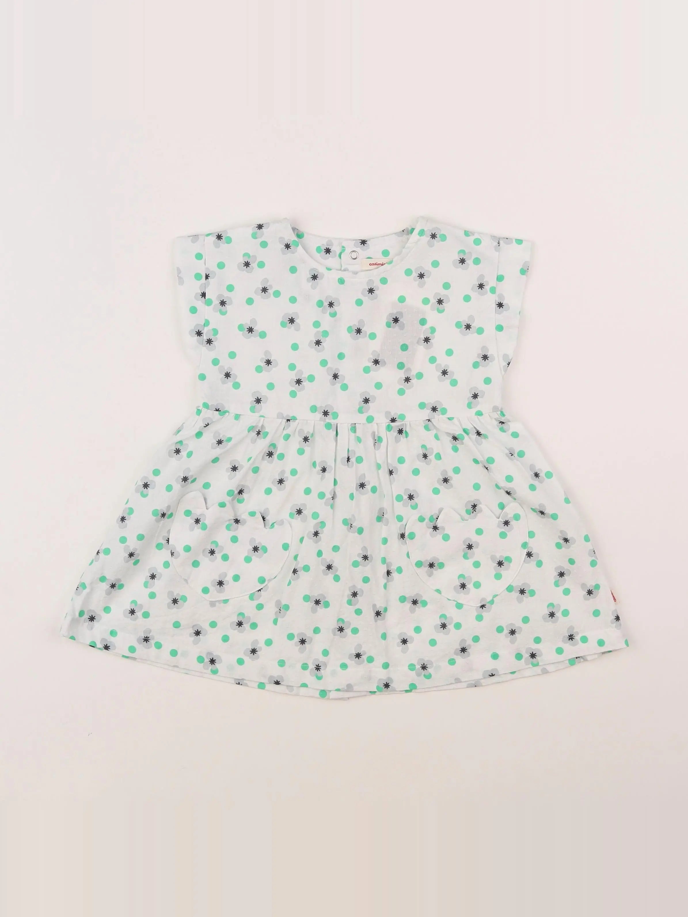 Catimini - robe blanc, vert - 12 mois