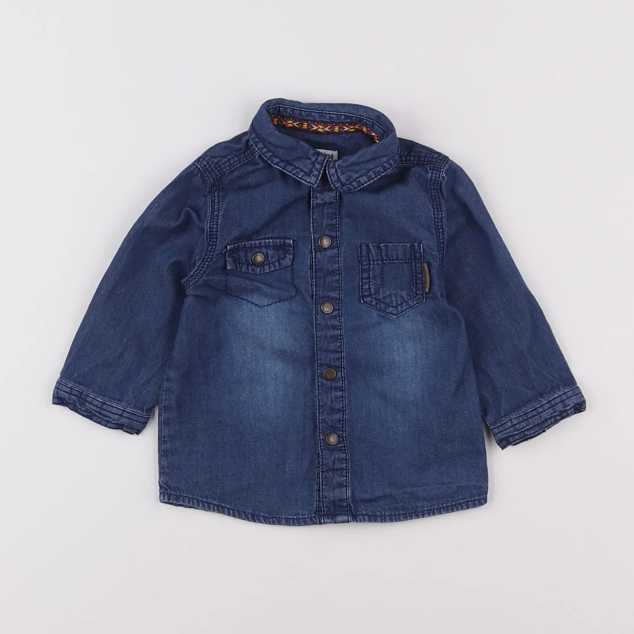 Vertbaudet - chemise blanc, bleu - 6 mois