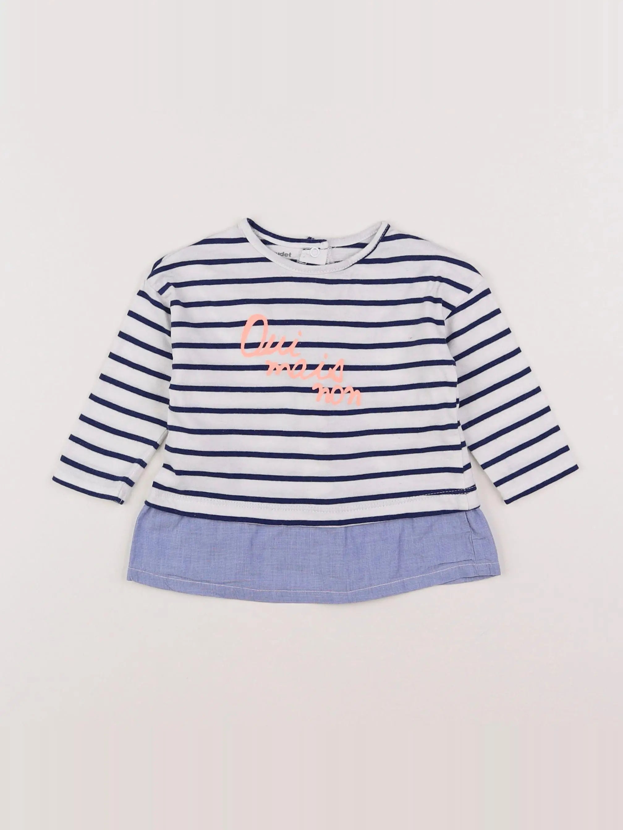 Vertbaudet - tee-shirt blanc, bleu - 9 mois