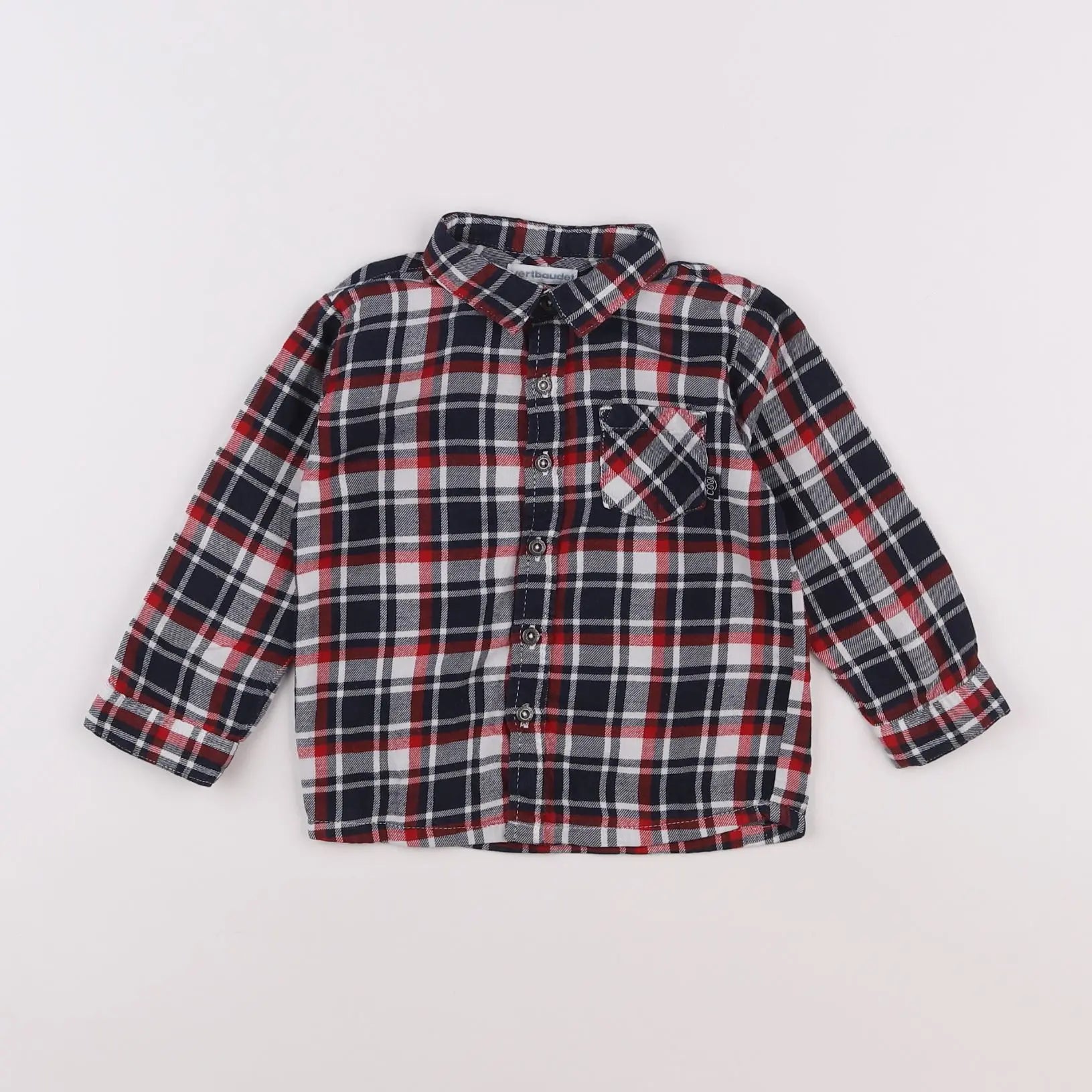 Vertbaudet - chemise blanc, bleu, rouge - 18 mois