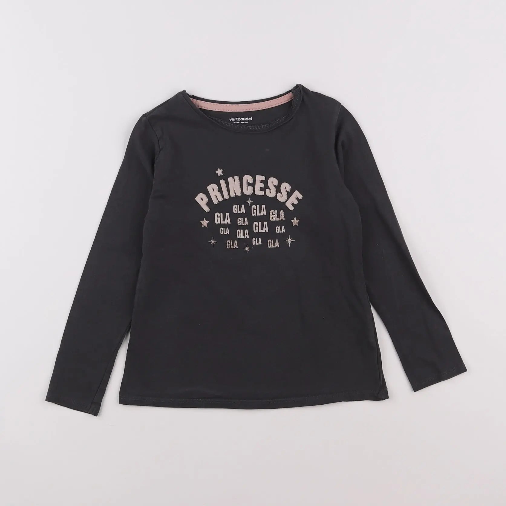 Vertbaudet - tee-shirt gris, rose - 6 ans
