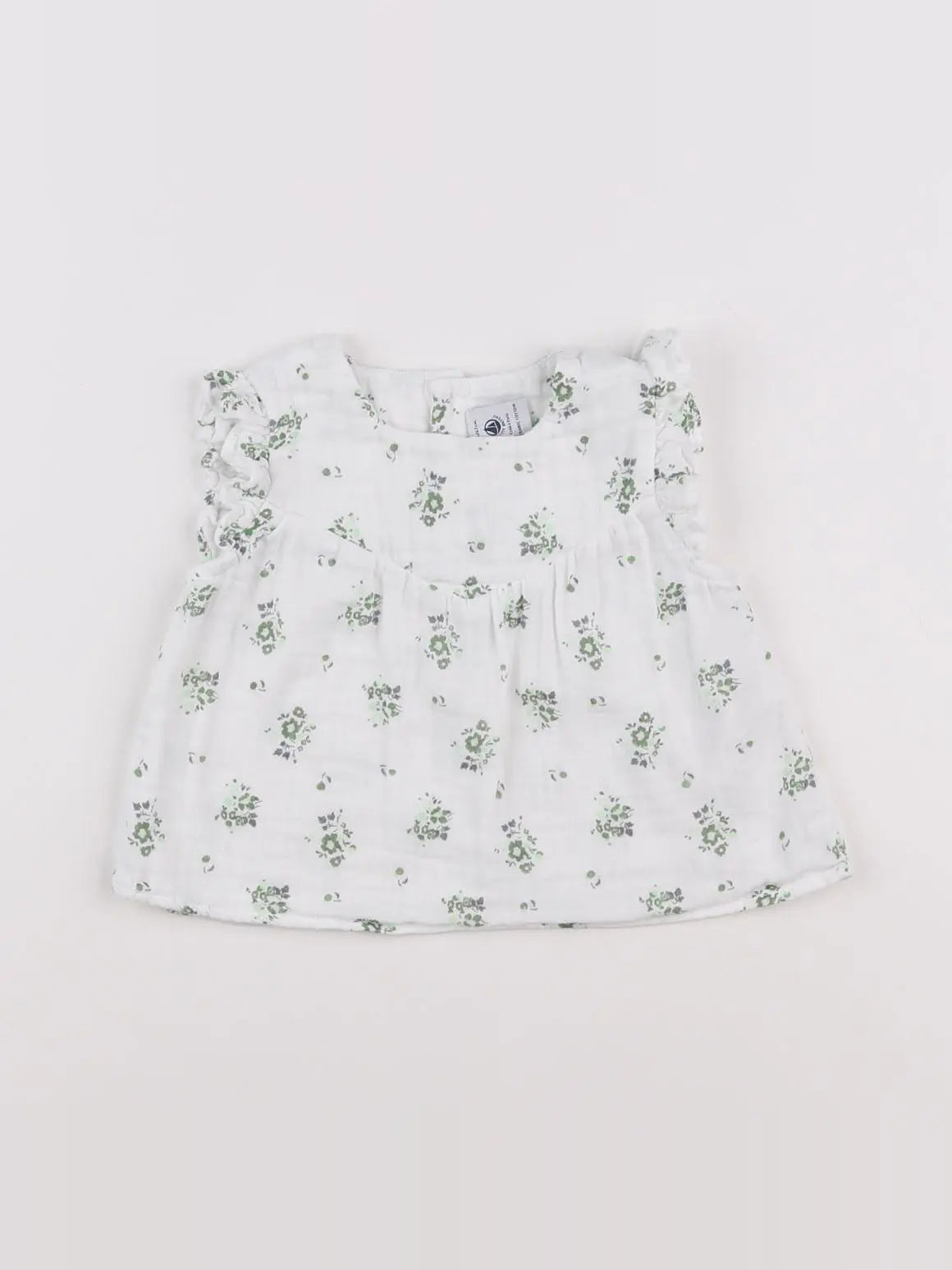 Petit Bateau - blouse vert, blanc - 6 mois