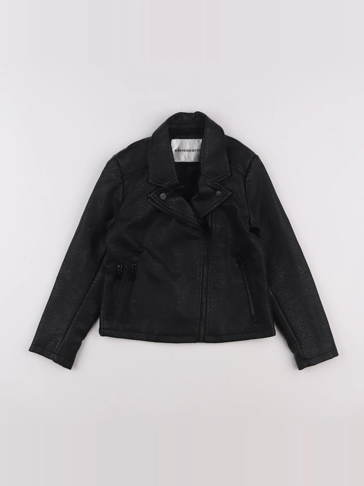 Little Eleven Paris - veste simili cuir imprimé au dos noir - 8 ans