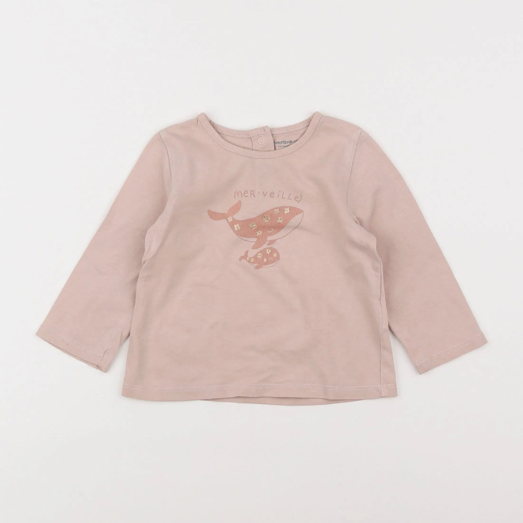 Vertbaudet - tee-shirt rose, or - 12 mois