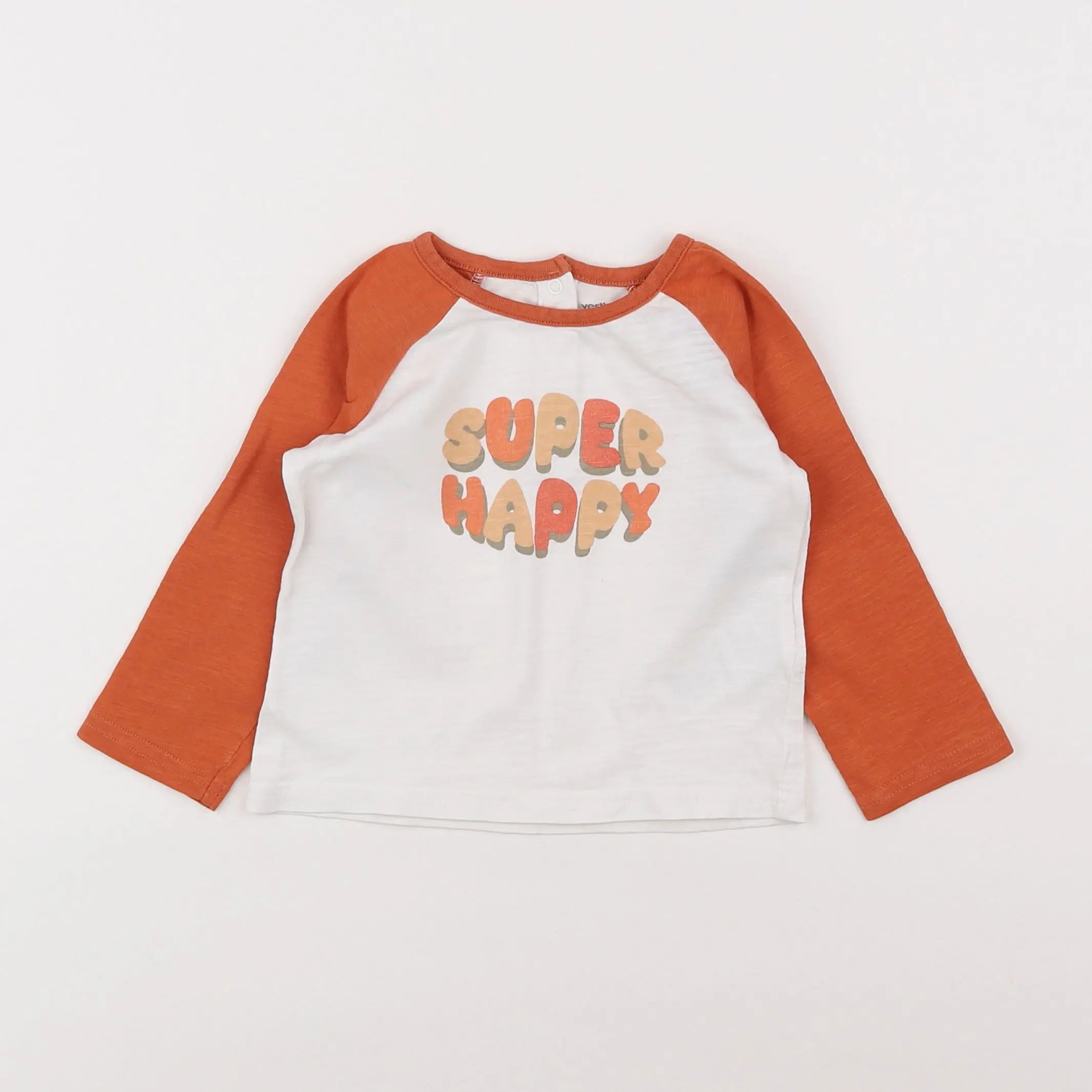Vertbaudet - tee-shirt blanc, orange - 12 mois