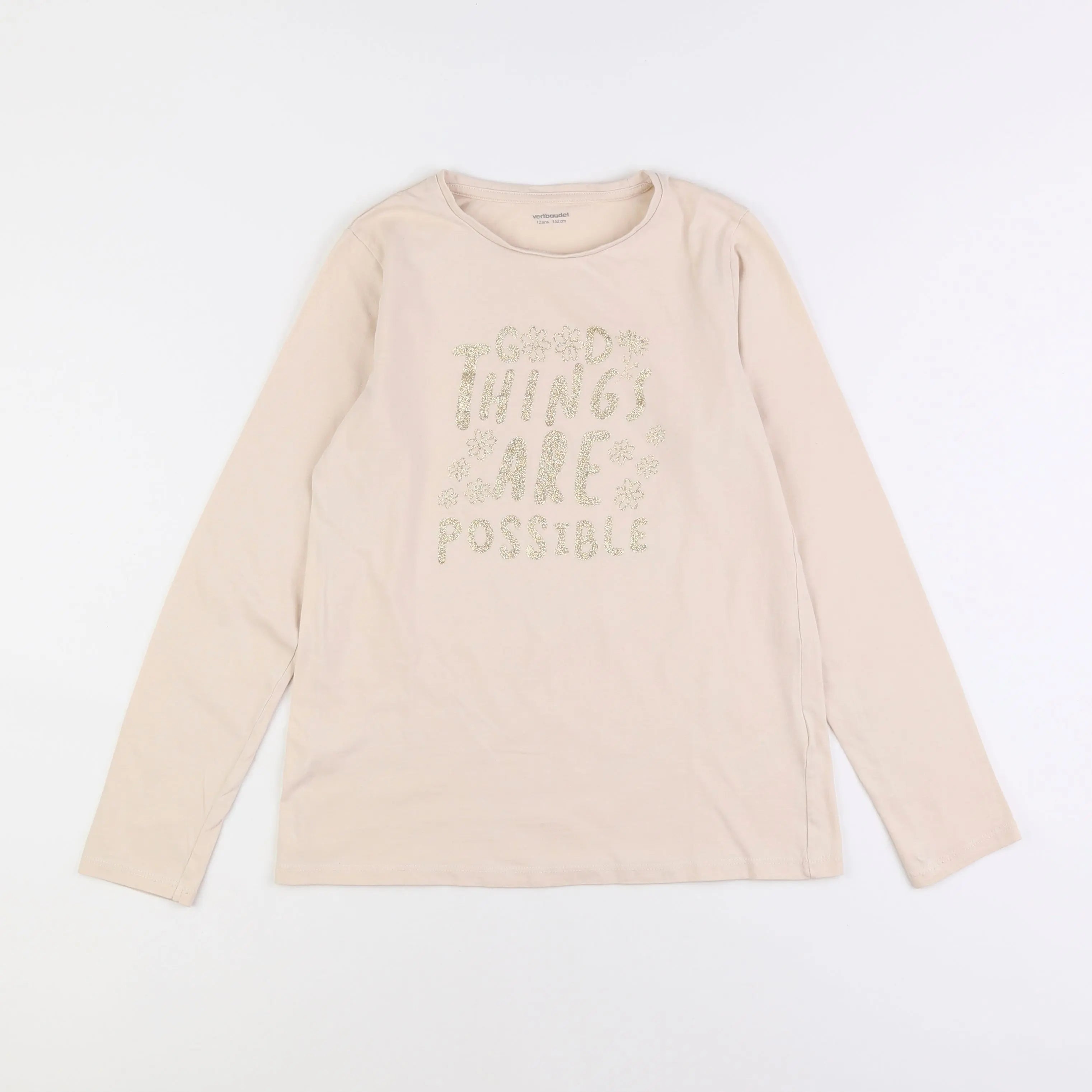 Vertbaudet - tee-shirt beige, or - 12 ans