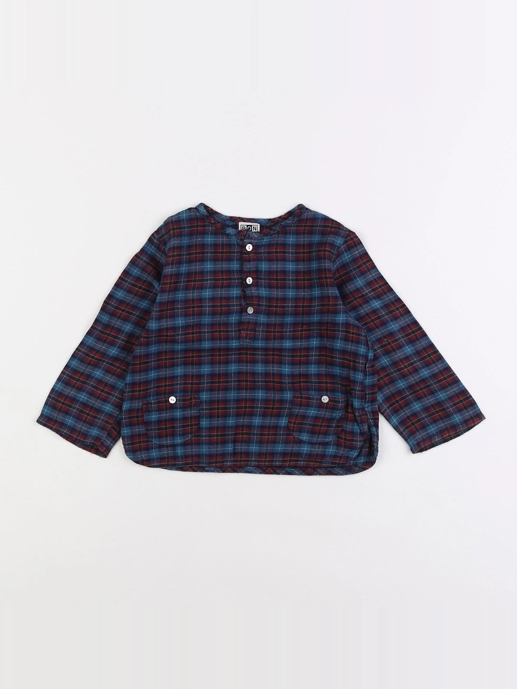 Bonton - chemise bleu, rouge - 18 mois