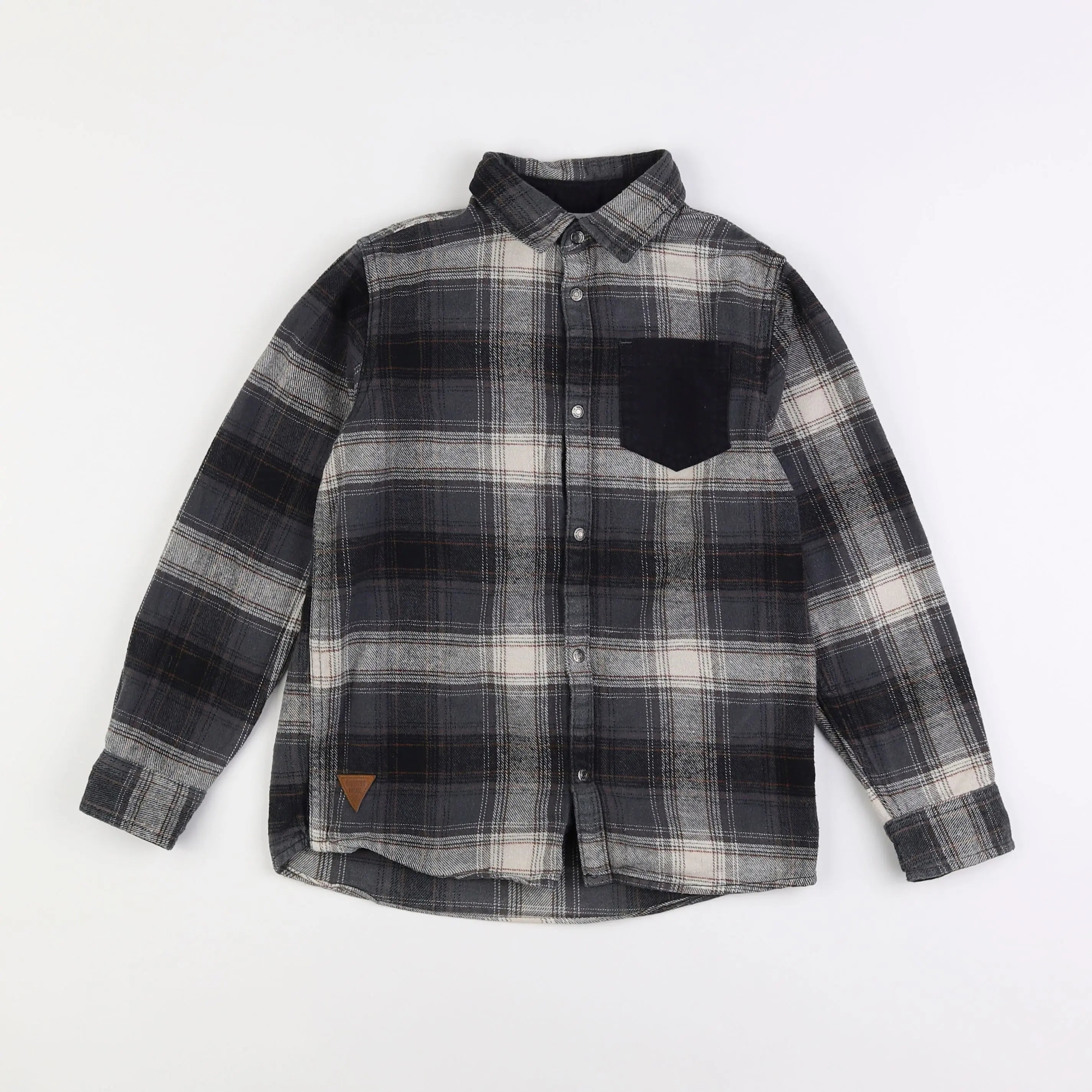Vertbaudet - chemise gris, noir - 10 ans
