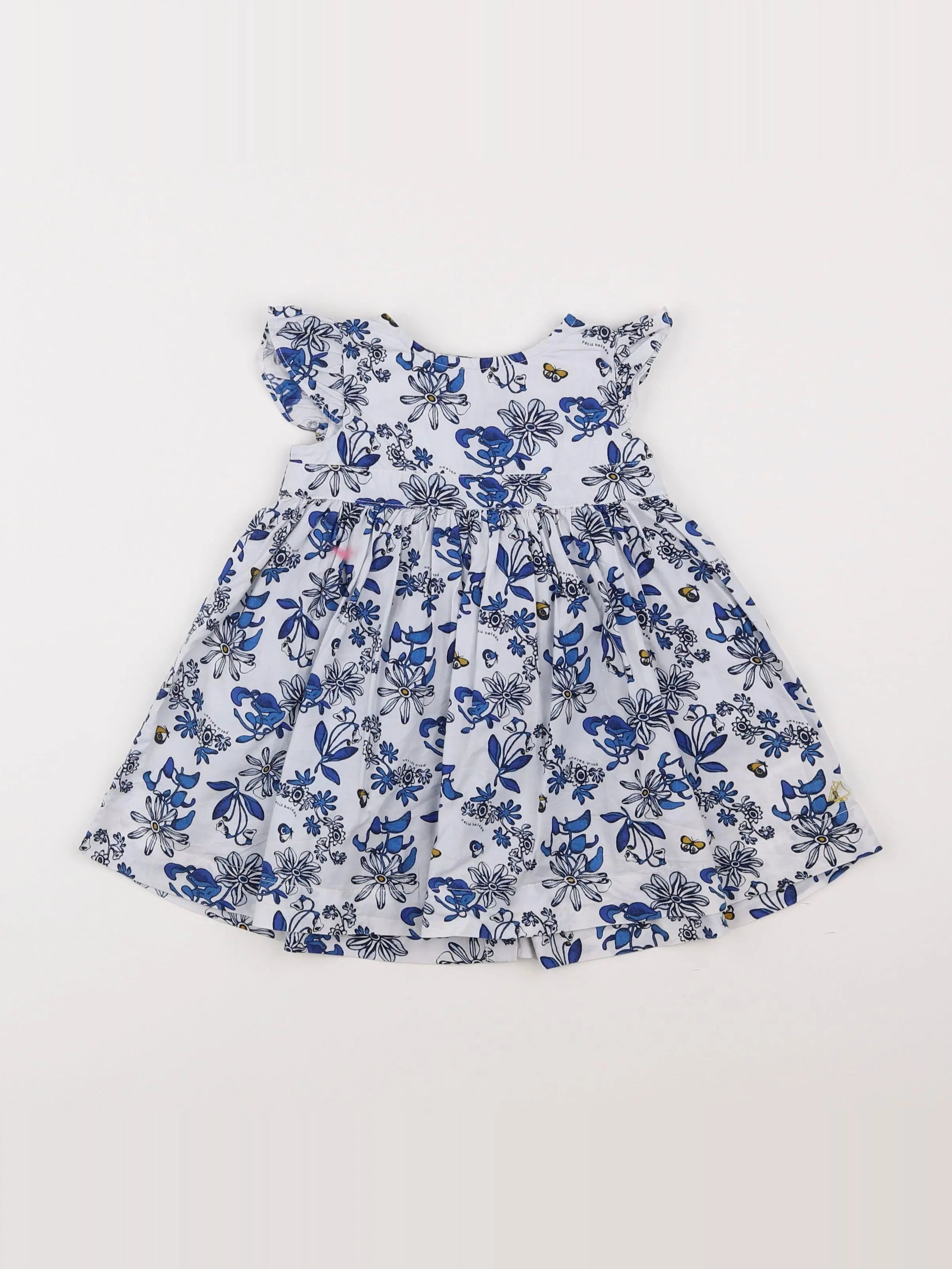 Petit Bateau - robe blanc, bleu - 6 mois