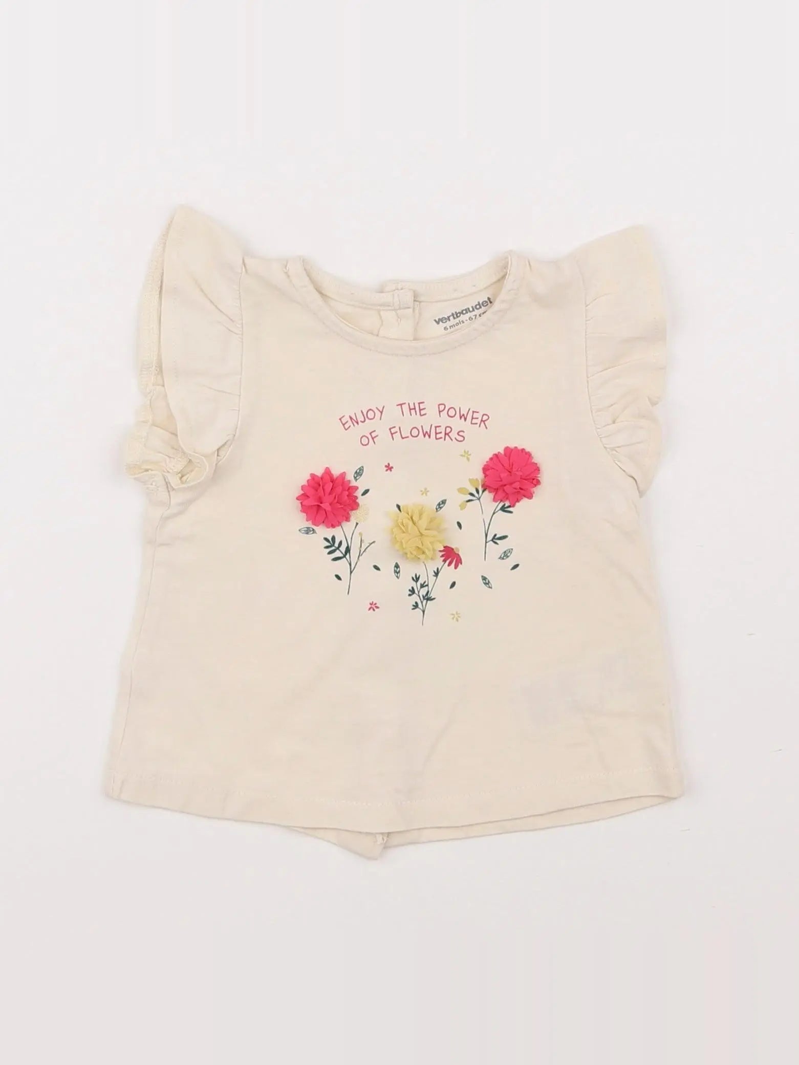 Vertbaudet - tee-shirt beige - 6 mois