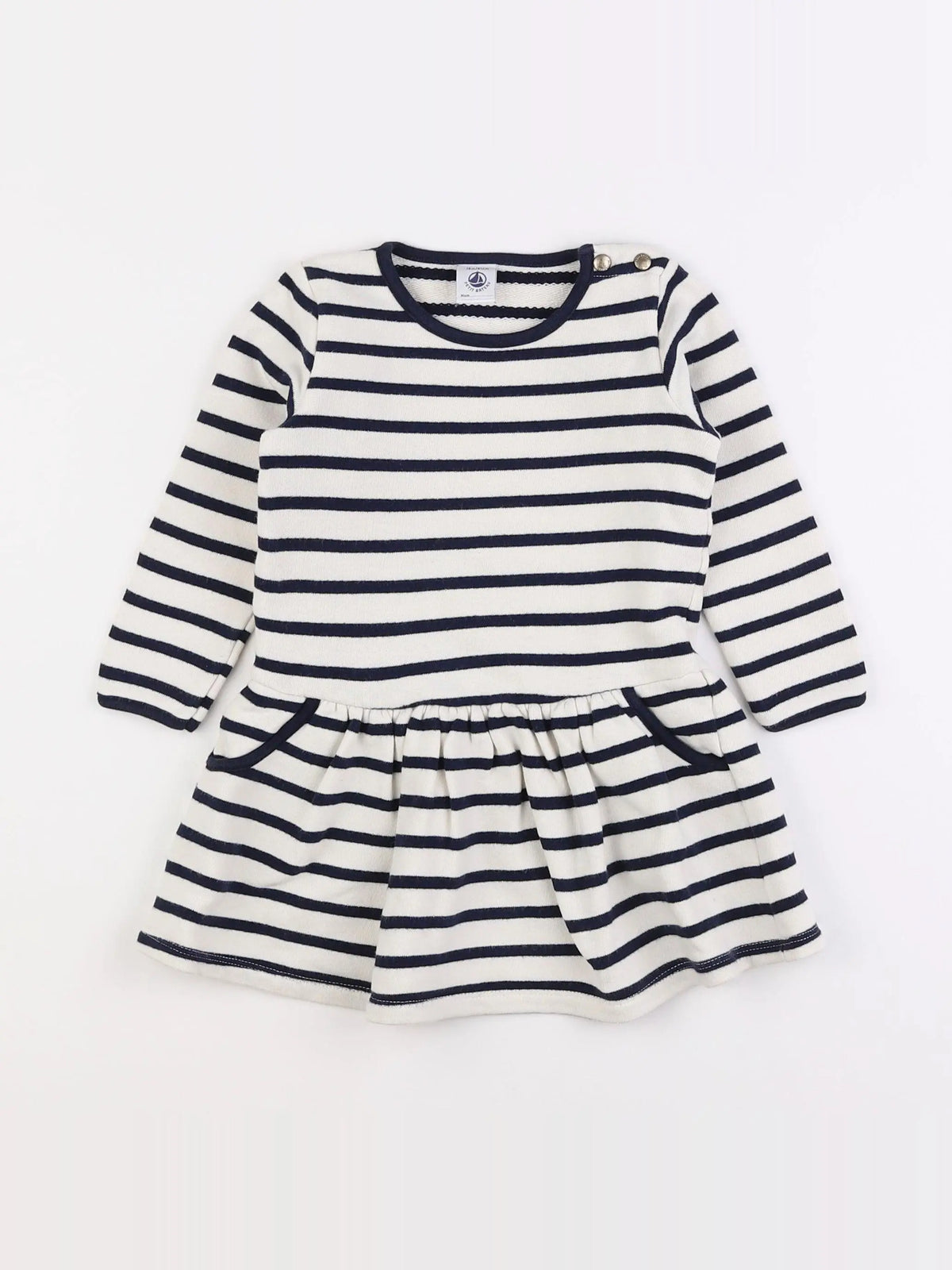 Petit Bateau - robe blanc, bleu - 18 mois